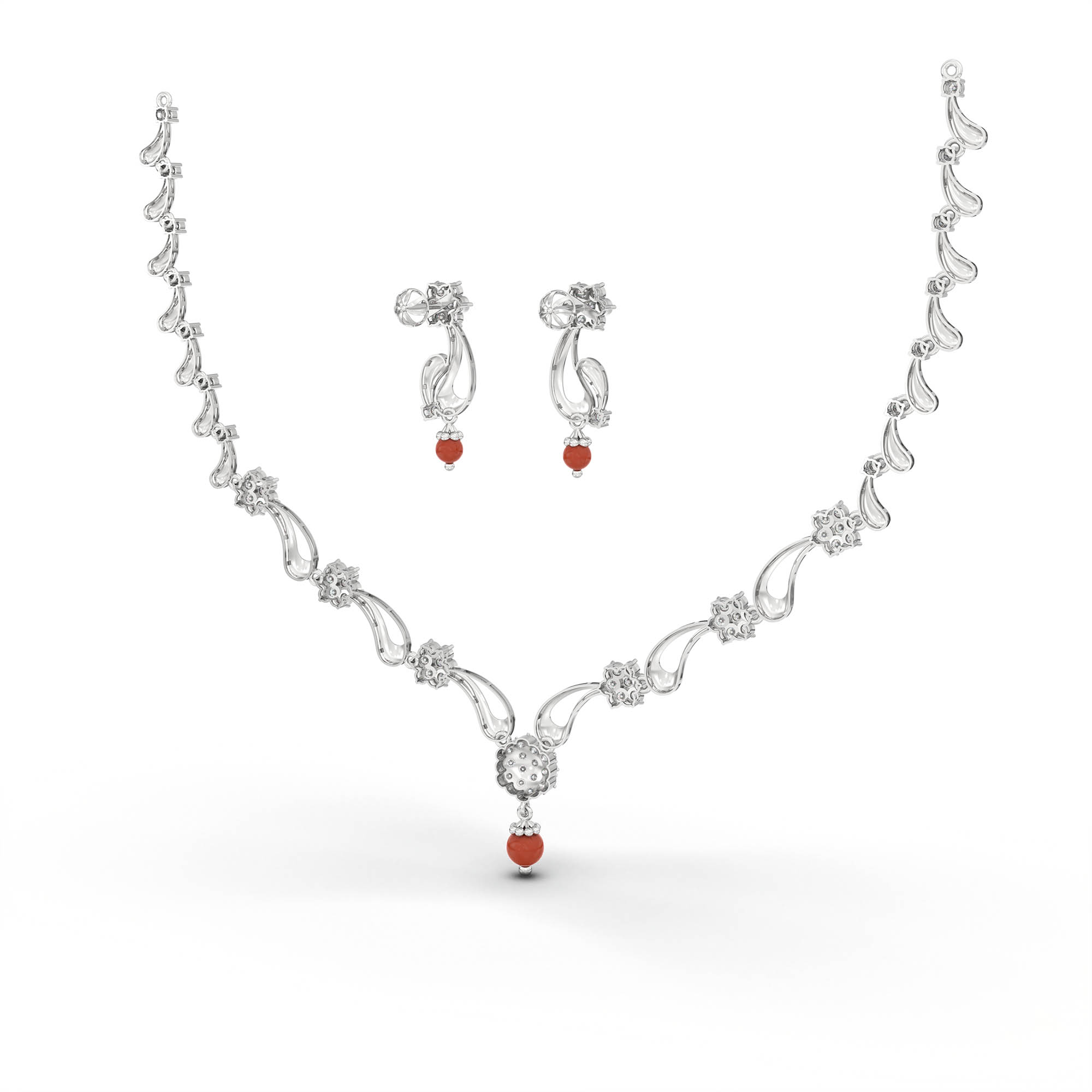 Lab-Grown Diamond Necklace and Earring Set in 18K White Gold – 3.07 Ct, 91 Diamonds thumbnail