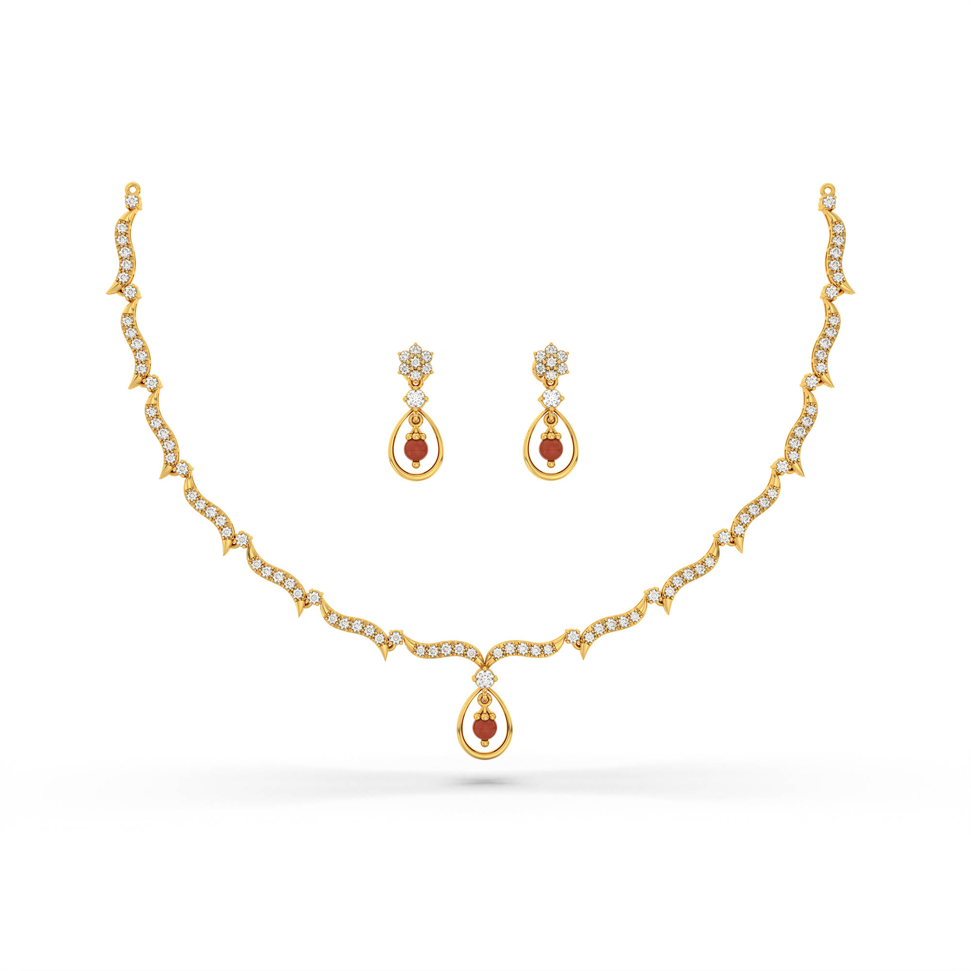 Lab-Grown Diamond Necklace and Earring Set in 22K Yellow Gold – 3.28 Ct, 101 Diamonds thumbnail