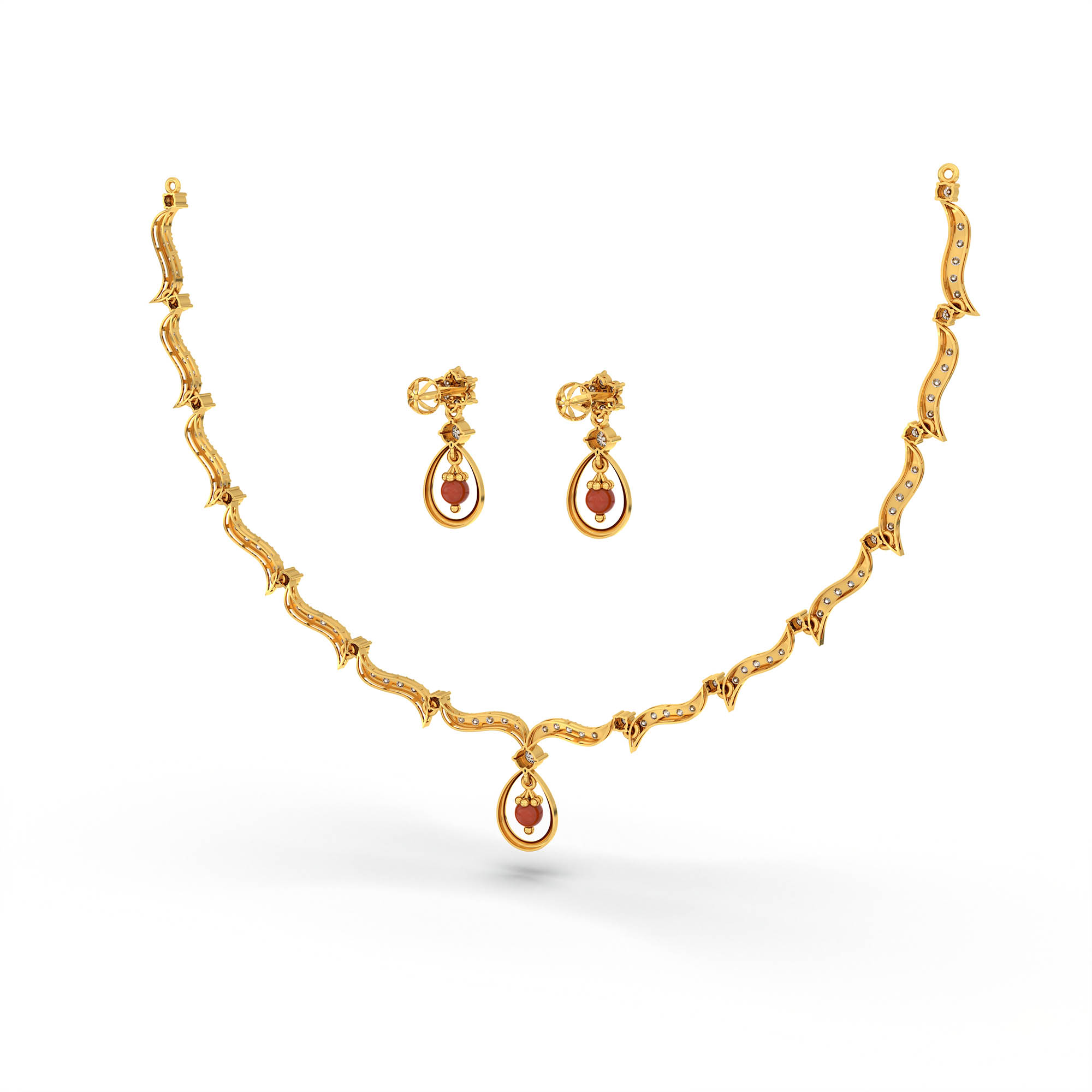 Lab-Grown Diamond Necklace and Earring Set in 22K Yellow Gold – 3.28 Ct, 101 Diamonds thumbnail