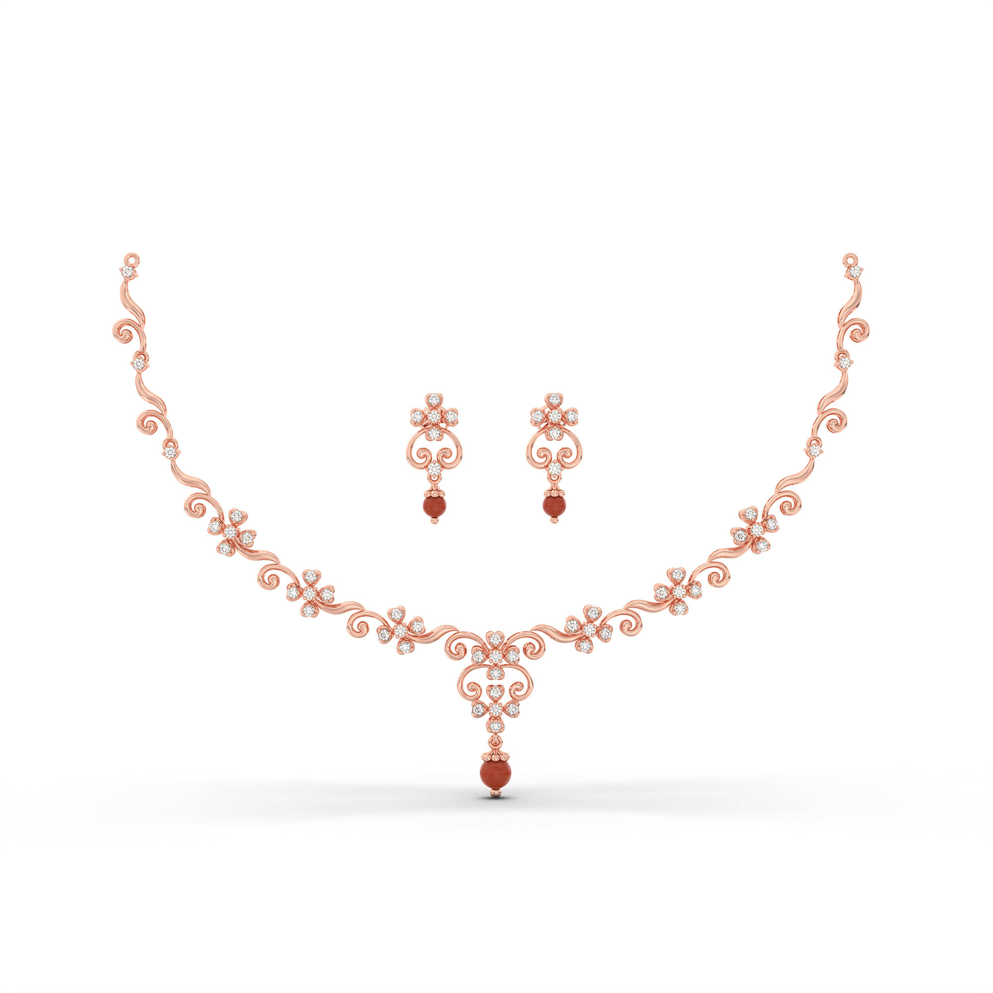 Lab grown Diamond Necklace with earring set in 18K Rose Gold thumbnail