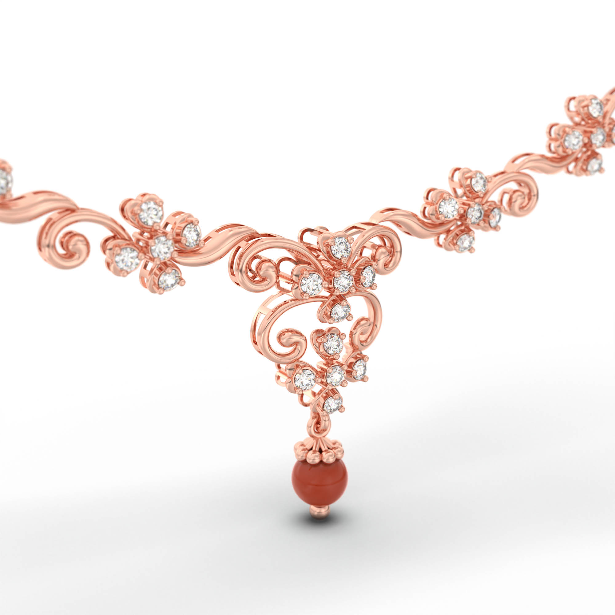 Lab grown Diamond Necklace with earring set in 18K Rose Gold thumbnail