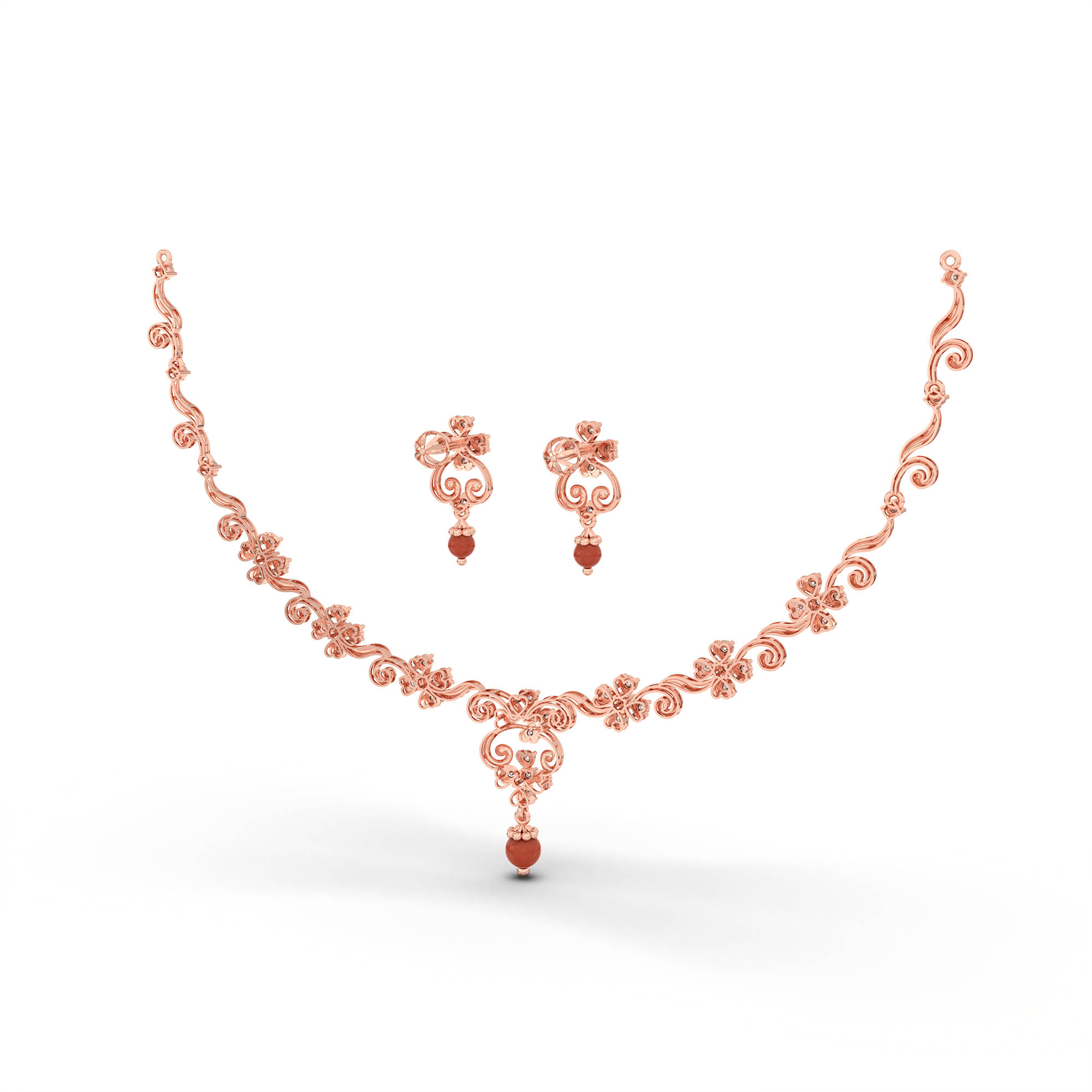 Lab grown Diamond Necklace with earring set in 18K Rose Gold thumbnail
