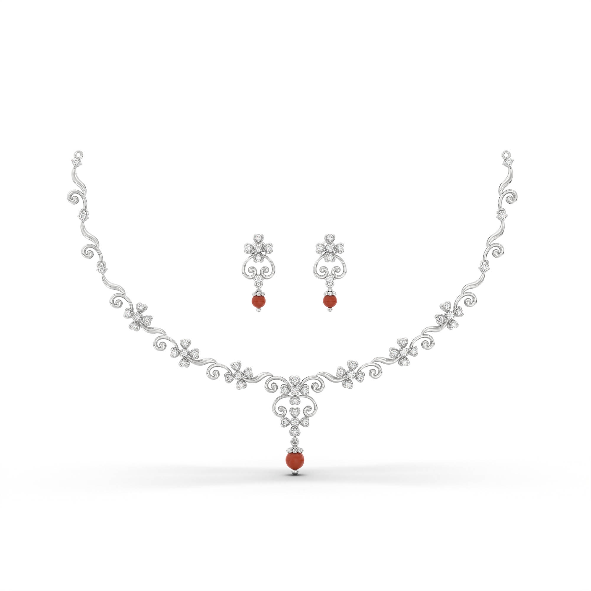 Lab-Grown Diamond Necklace and Earring Set in 18K White Gold – 1.58 Ct, 58 Diamonds thumbnail