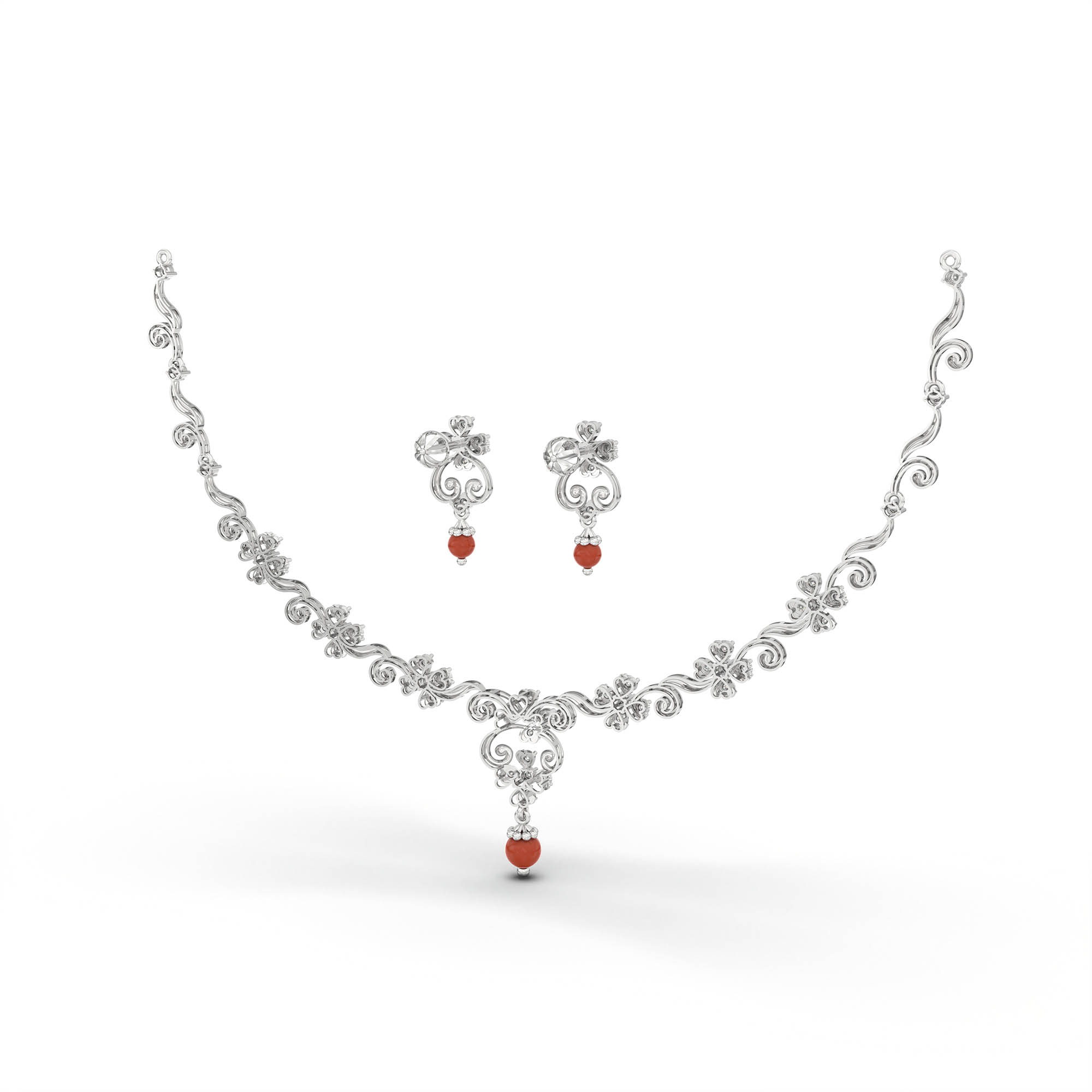 Lab-Grown Diamond Necklace and Earring Set in 18K White Gold – 1.58 Ct, 58 Diamonds thumbnail