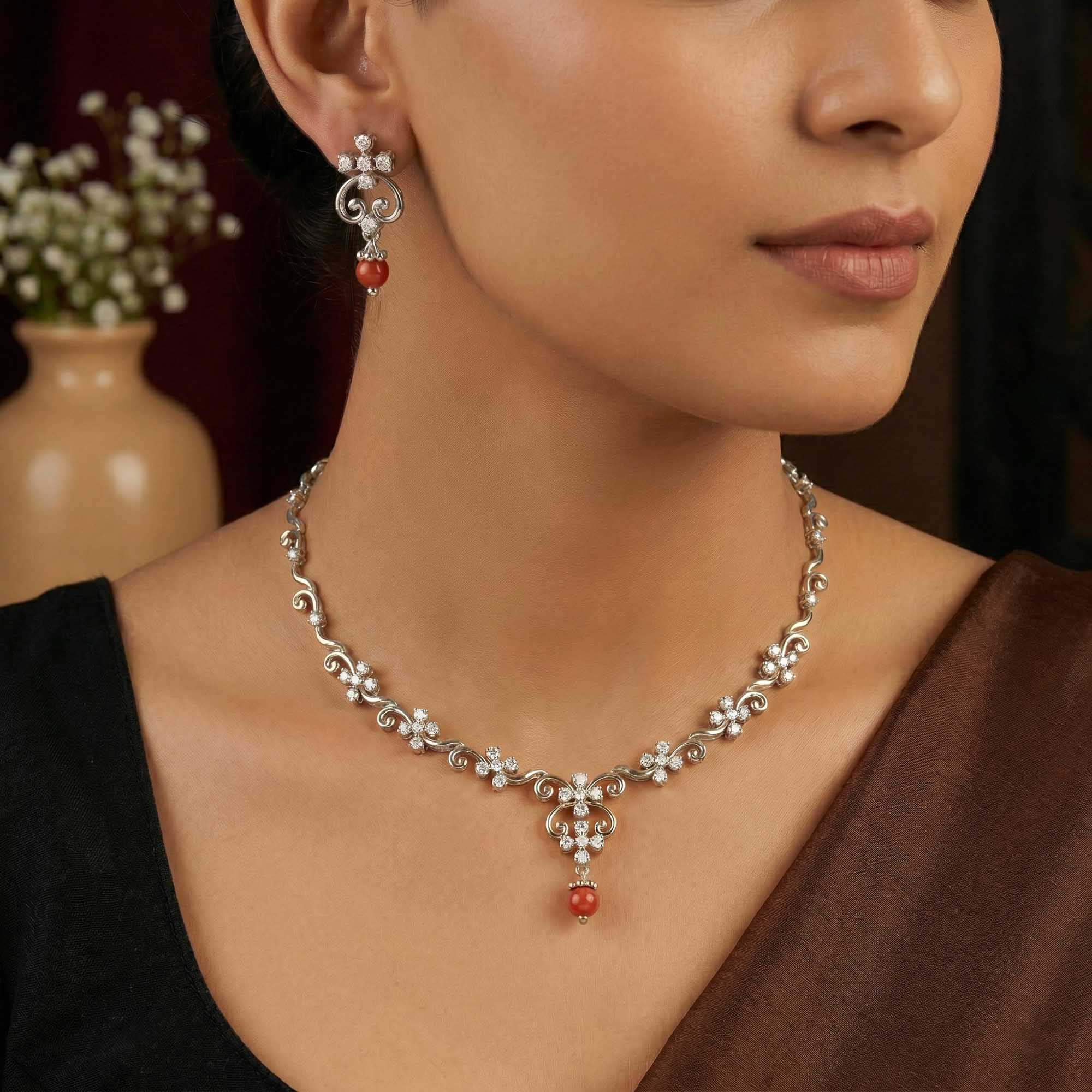Lab-Grown Diamond Necklace and Earring Set in 18K White Gold – 1.58 Ct, 58 Diamonds thumbnail