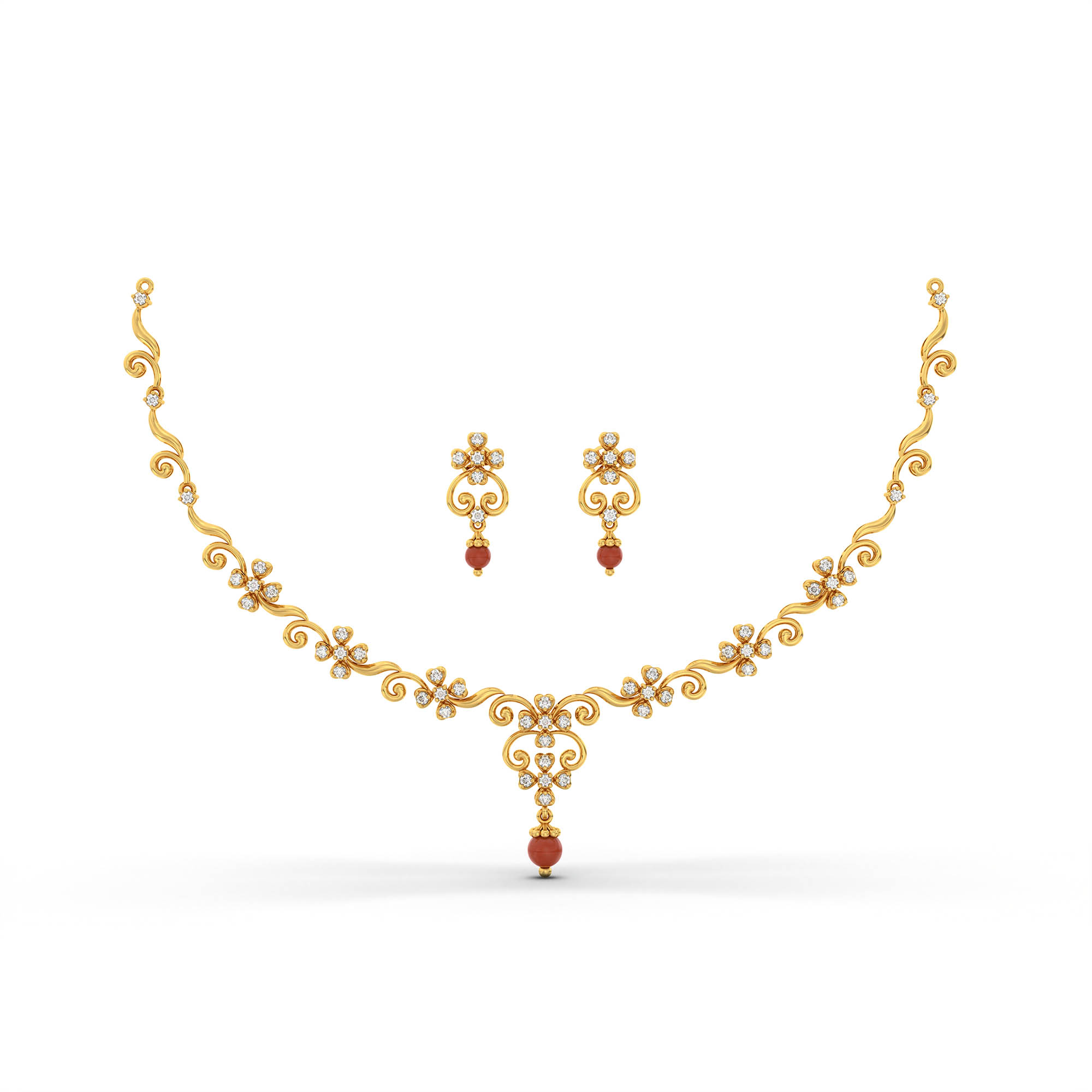Lab-Grown Diamond Necklace and Earring Set in 22K Yellow Gold – 1.58 Ct, 58 Diamonds thumbnail