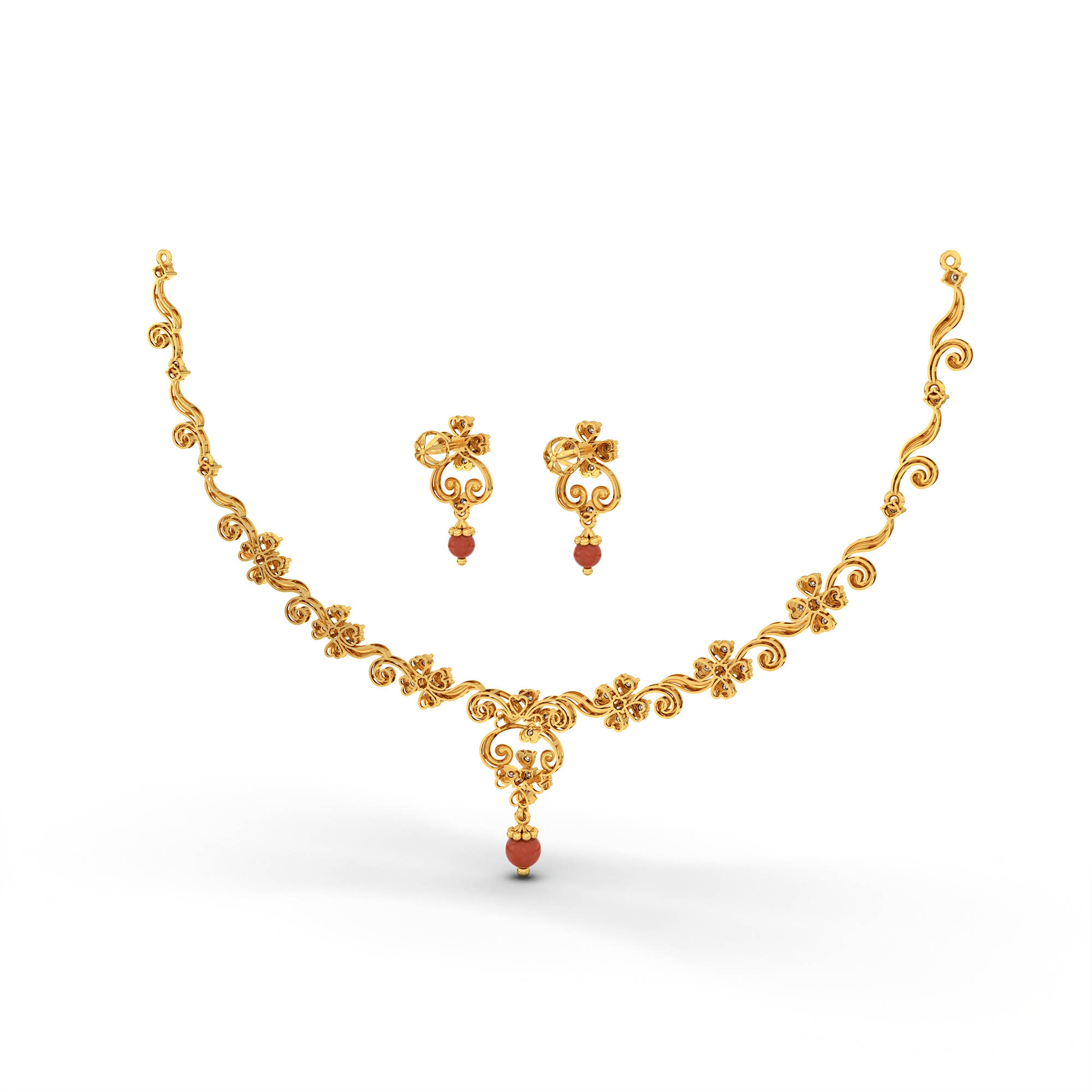 Lab-Grown Diamond Necklace and Earring Set in 22K Yellow Gold – 1.58 Ct, 58 Diamonds thumbnail