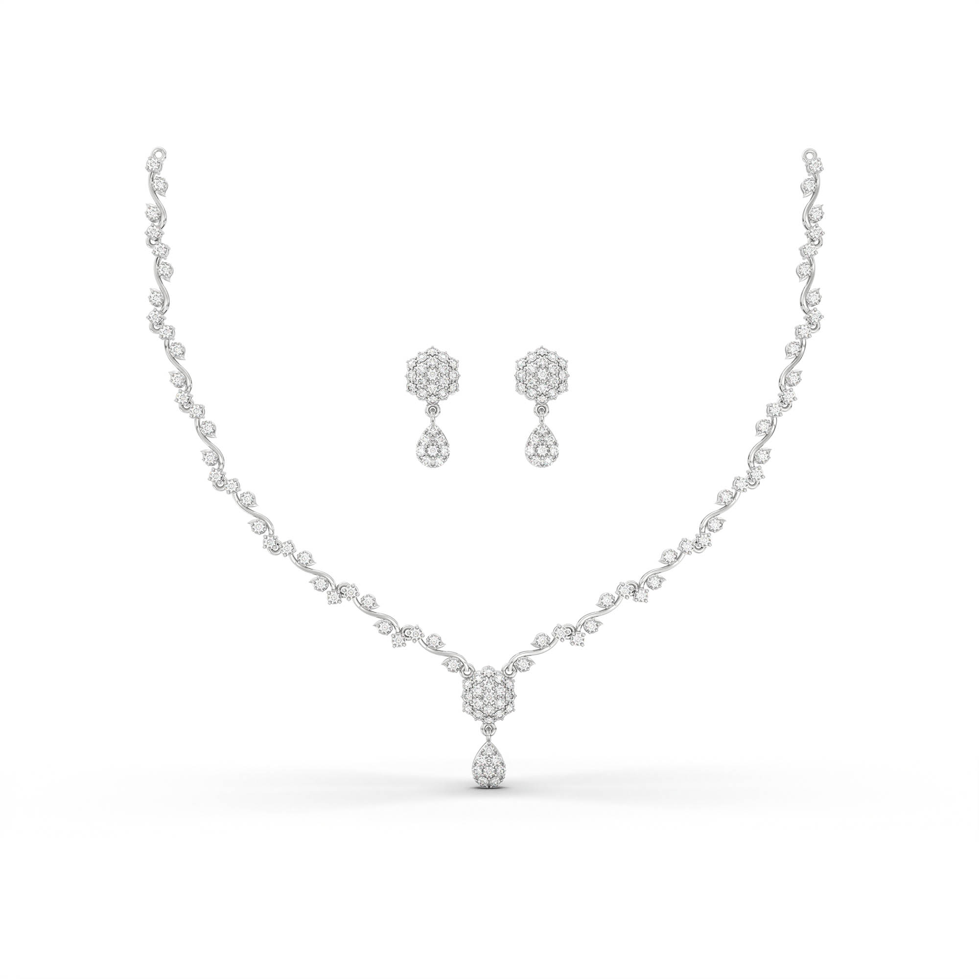 Lab-Grown Diamond Necklace and Earring Set in 18K White Gold – 4.78 Ct, 151 Diamonds thumbnail