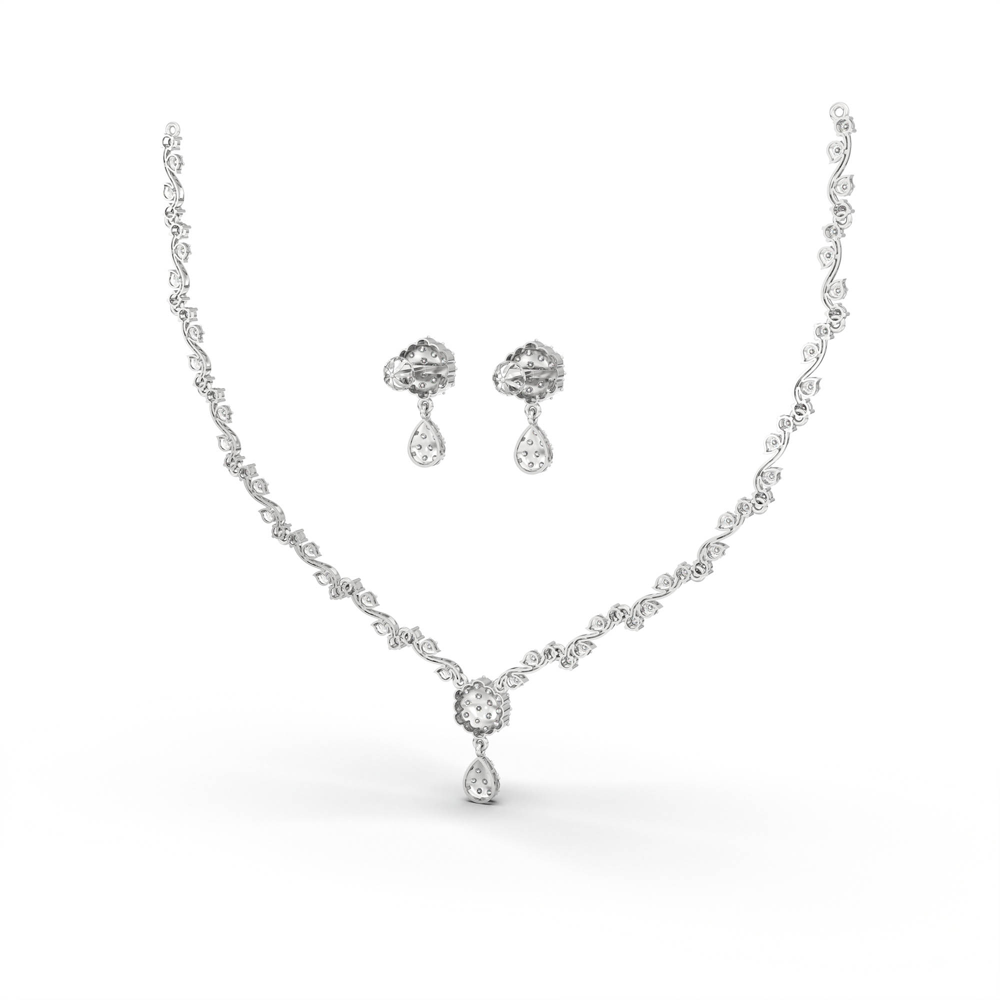 Lab-Grown Diamond Necklace and Earring Set in 18K White Gold – 4.78 Ct, 151 Diamonds thumbnail