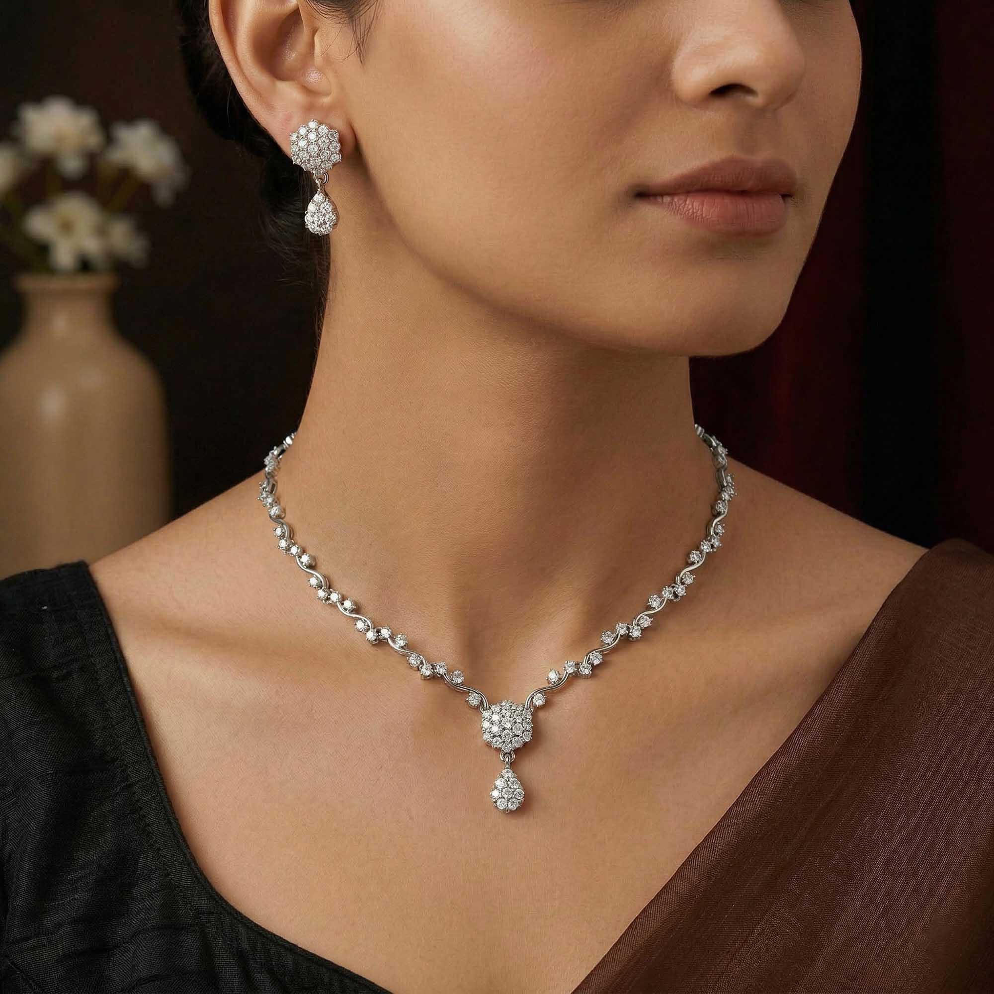 Lab-Grown Diamond Necklace and Earring Set in 18K White Gold – 4.78 Ct, 151 Diamonds thumbnail