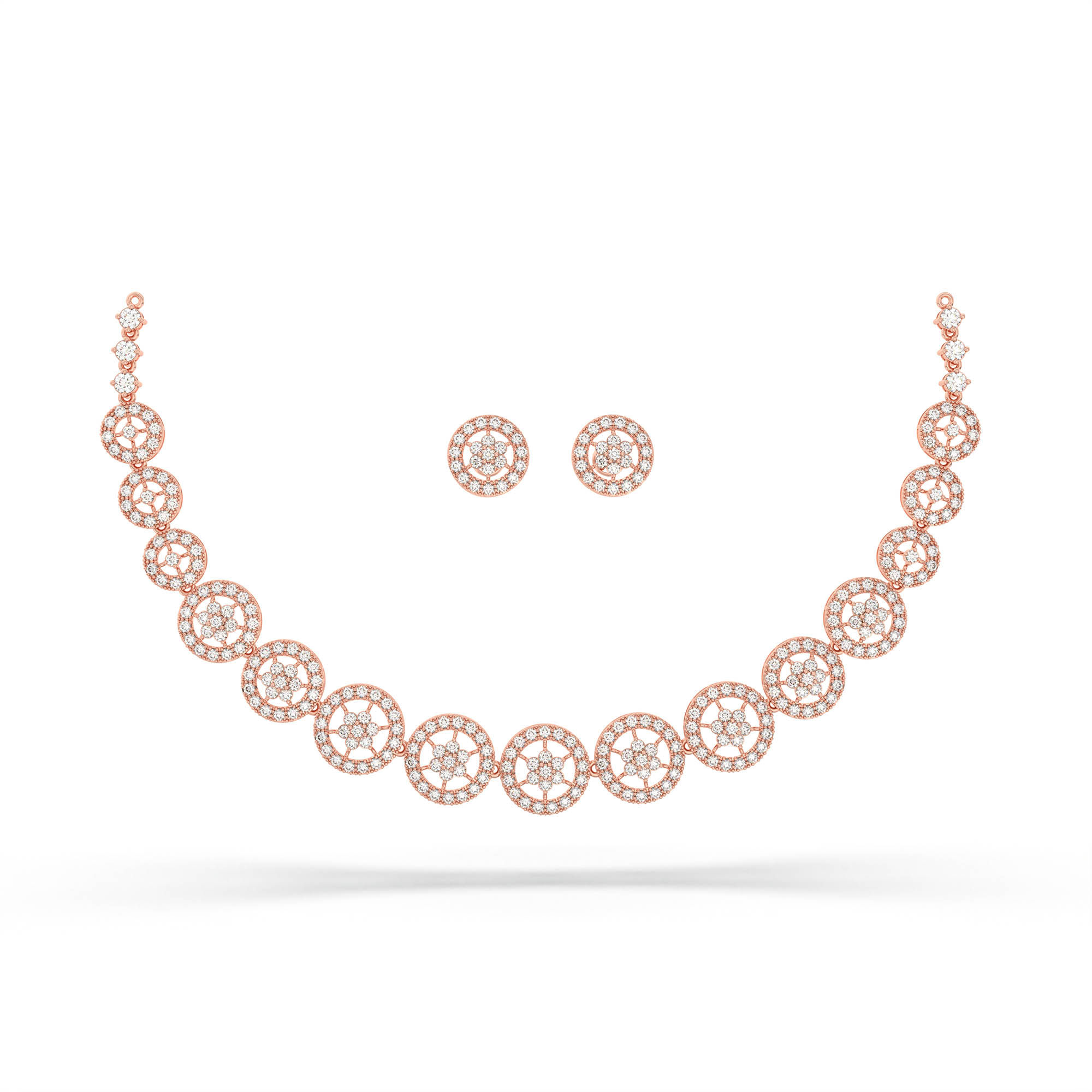 Lab-Grown Diamond Necklace and Earring Set in 18K Rose Gold – 9.25 Ct, 324 Diamonds thumbnail