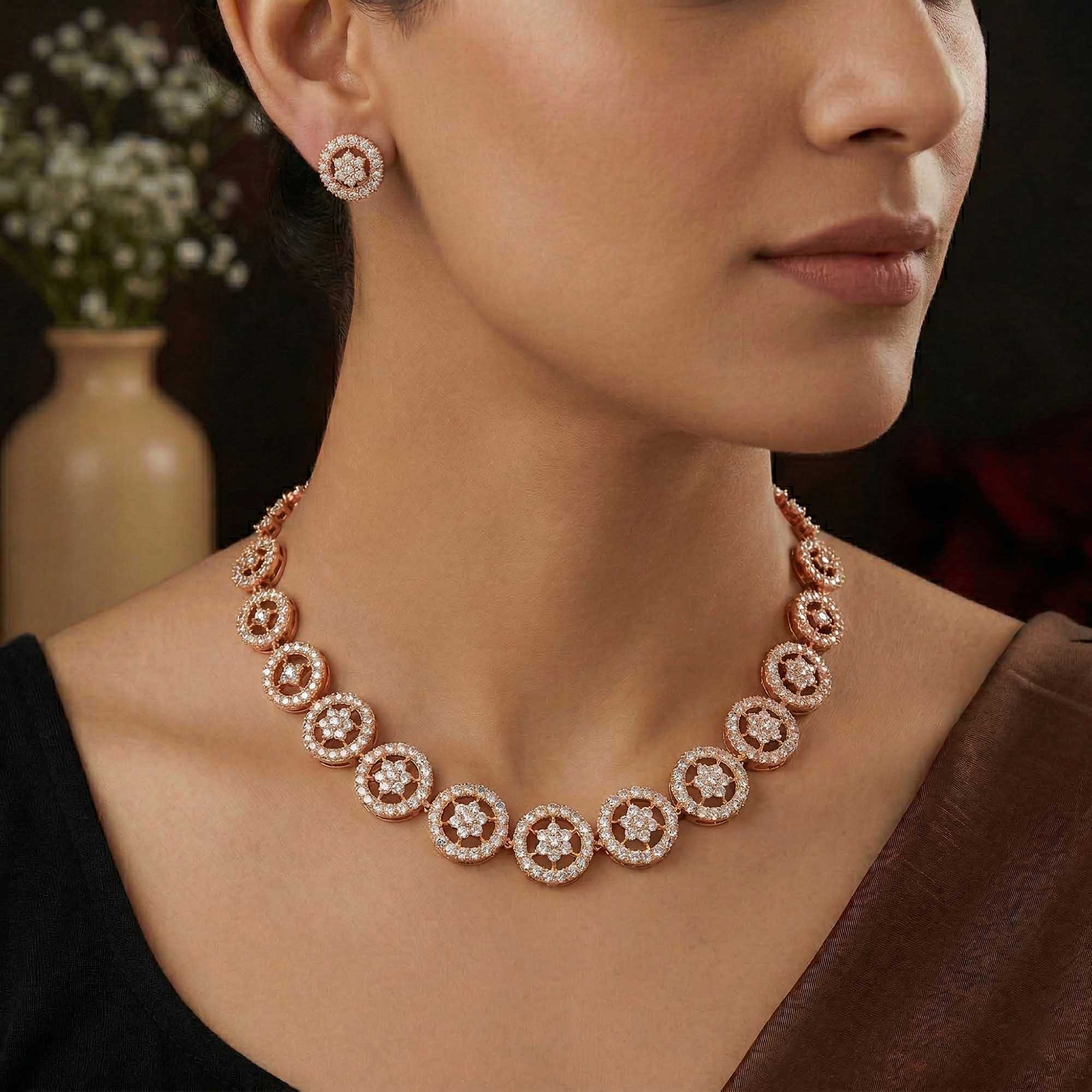 Lab-Grown Diamond Necklace and Earring Set in 18K Rose Gold – 9.25 Ct, 324 Diamonds thumbnail
