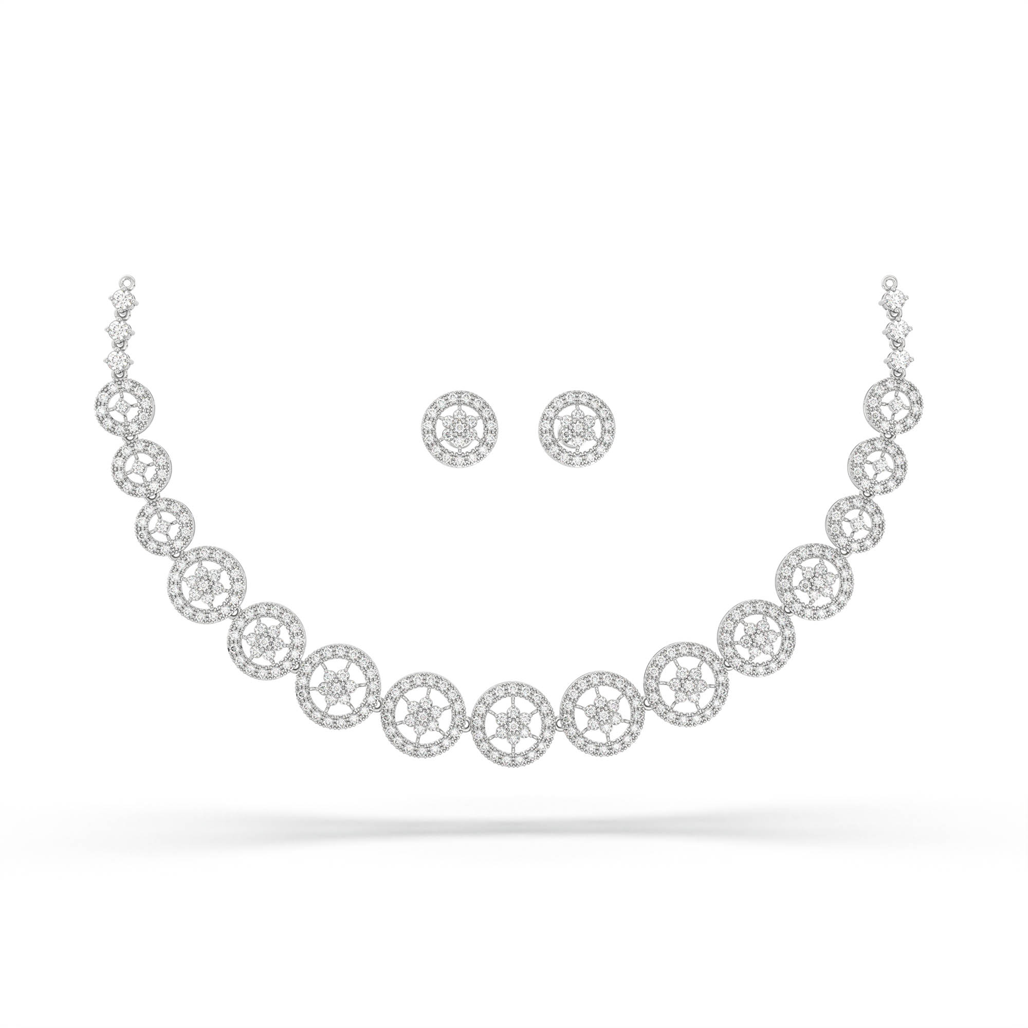 Lab-Grown Diamond Necklace and Earring Set in 18K White Gold – 9.25 Ct, 324 Diamonds thumbnail