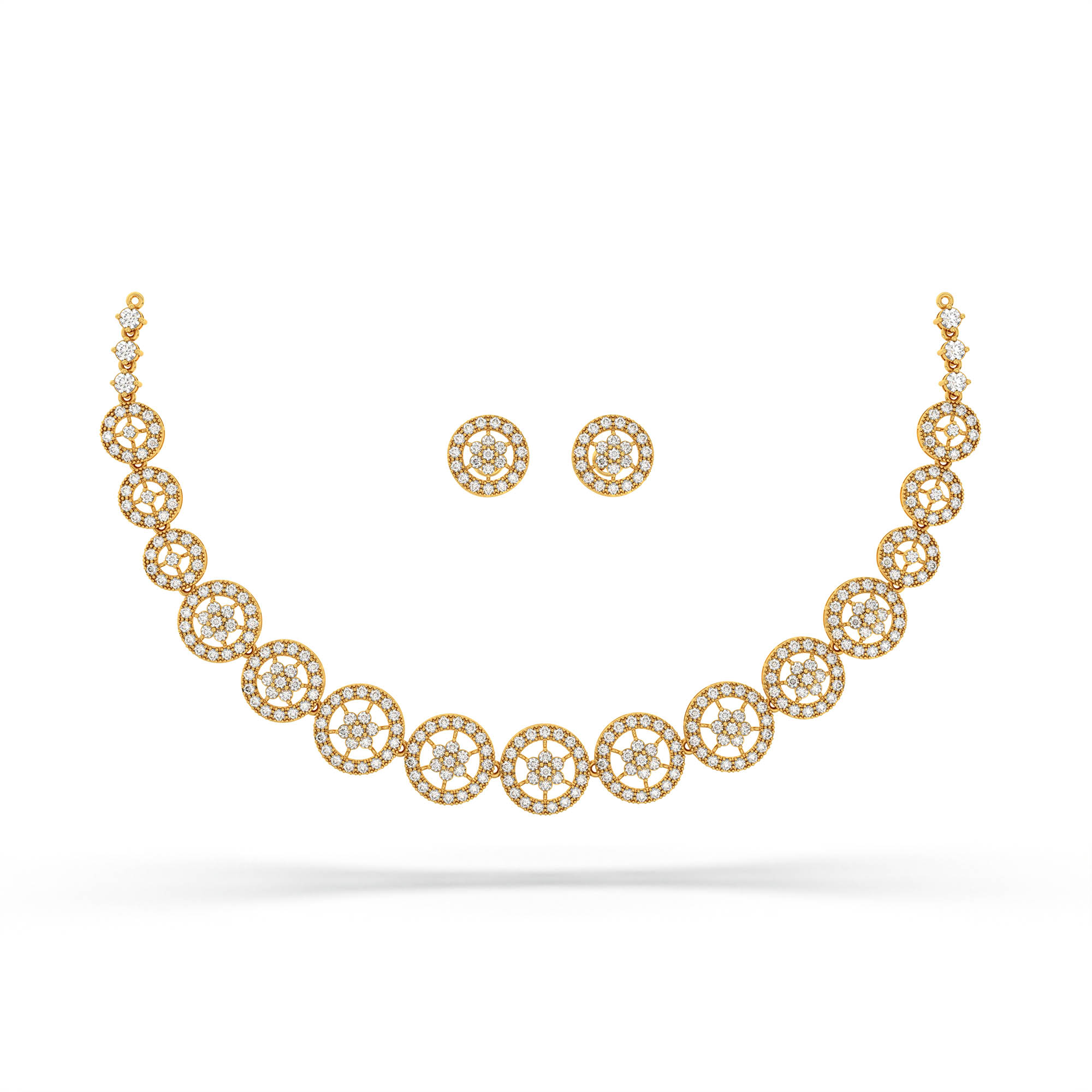 Lab-Grown Diamond Necklace and Earring Set in 22K Yellow Gold – 9.25 Ct, 324 Diamonds thumbnail
