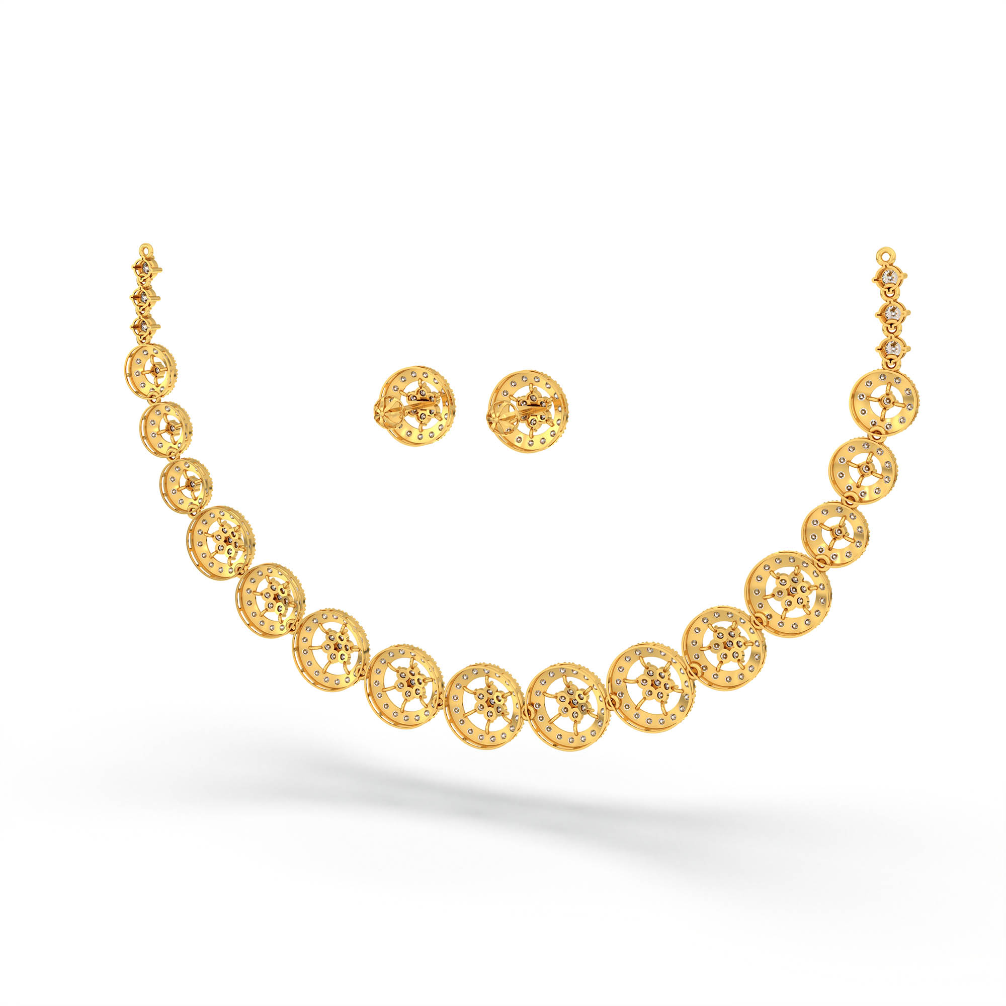 Lab-Grown Diamond Necklace and Earring Set in 22K Yellow Gold – 9.25 Ct, 324 Diamonds thumbnail
