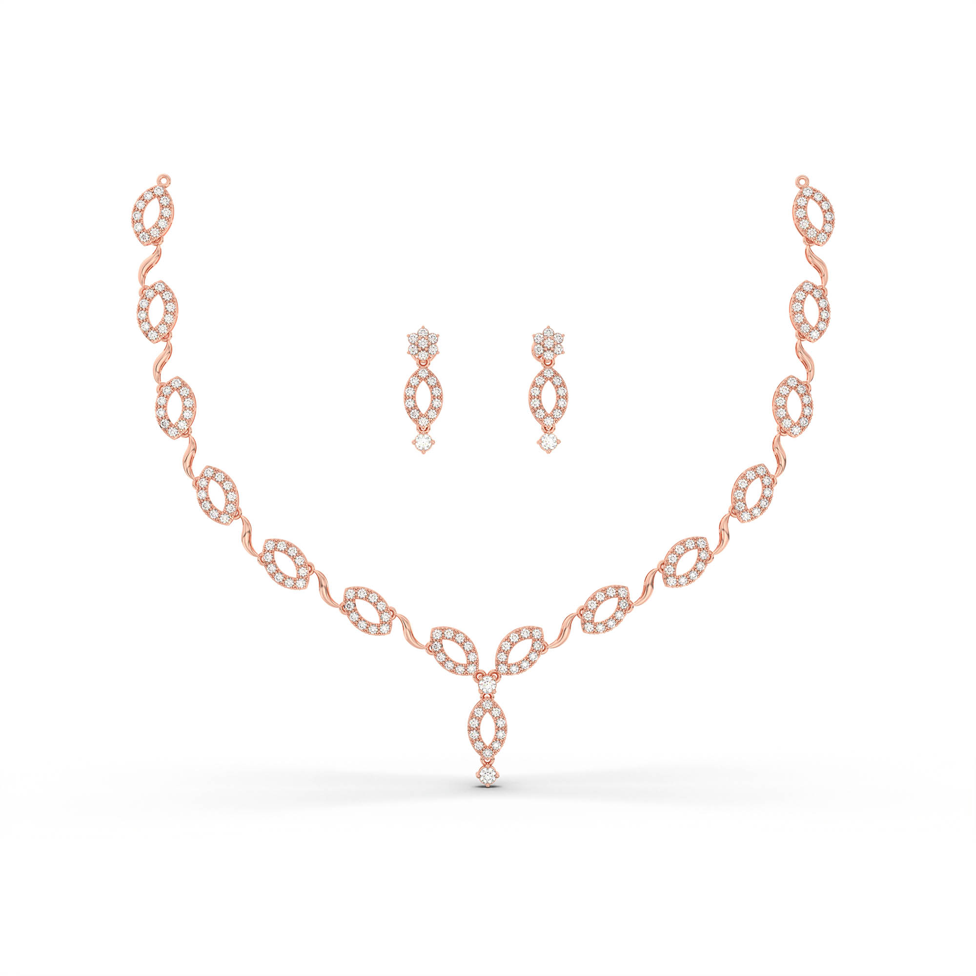Lab-Grown Diamond Necklace and Earring Set in 18K Rose Gold – 5.19 Ct, 186 Diamonds thumbnail