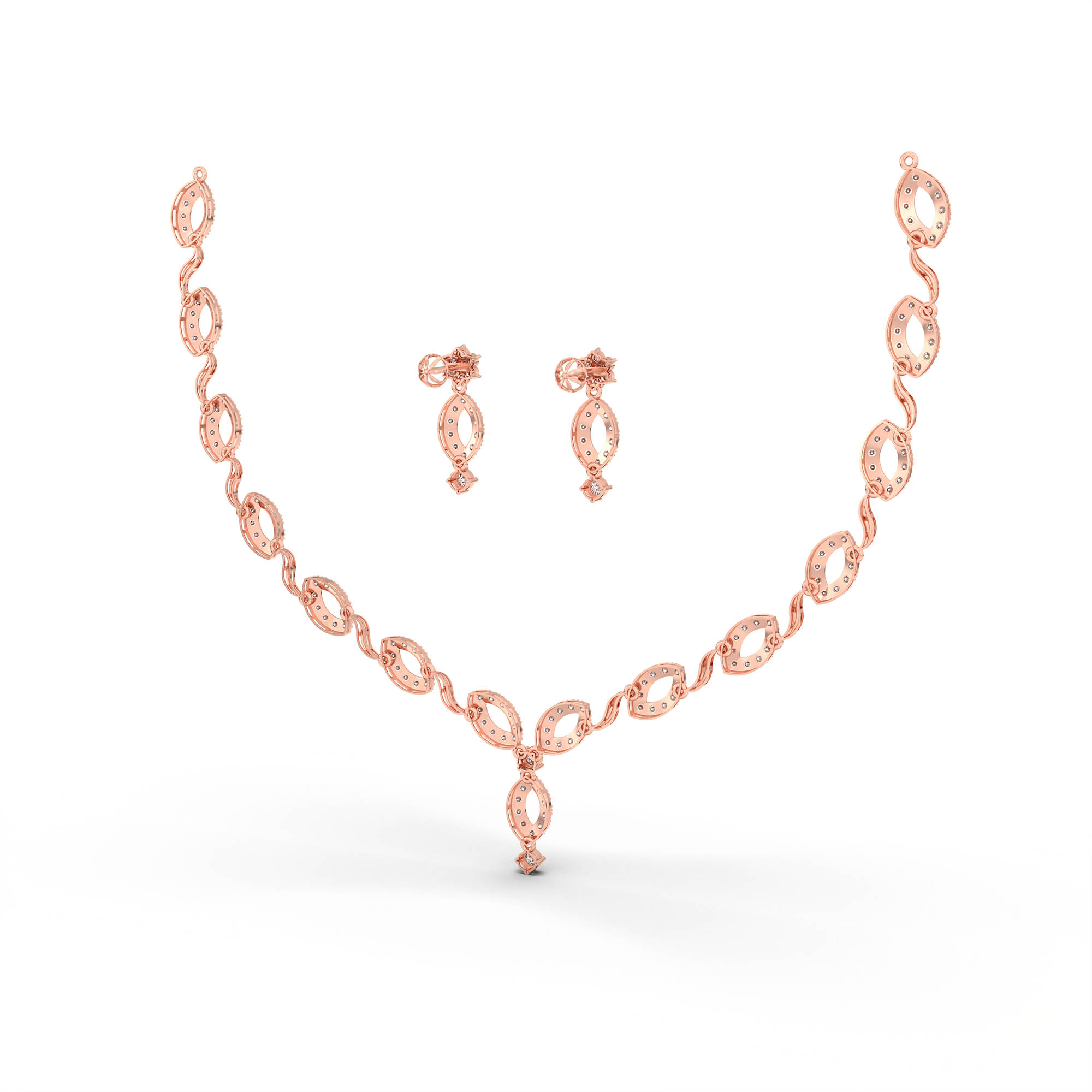 Lab-Grown Diamond Necklace and Earring Set in 18K Rose Gold – 5.19 Ct, 186 Diamonds thumbnail