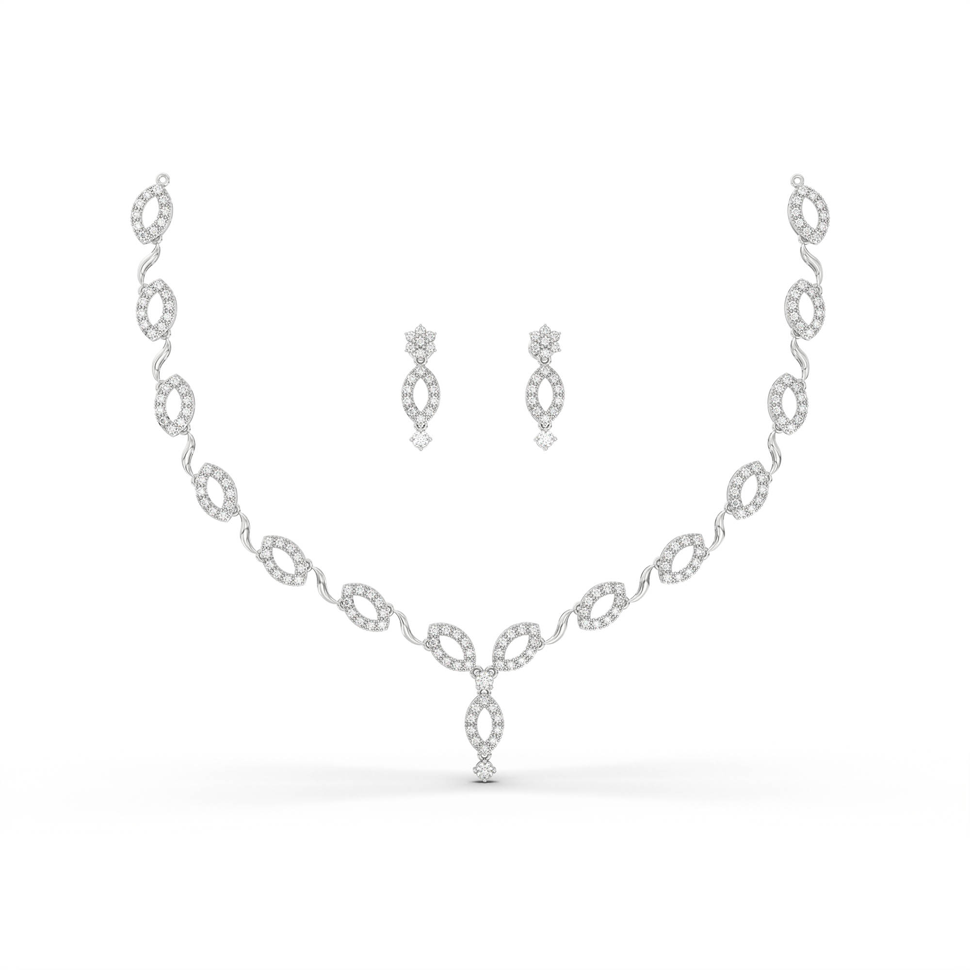 Lab-Grown Diamond Necklace and Earring Set in 18K White Gold – 5.19 Ct, 186 Diamonds thumbnail