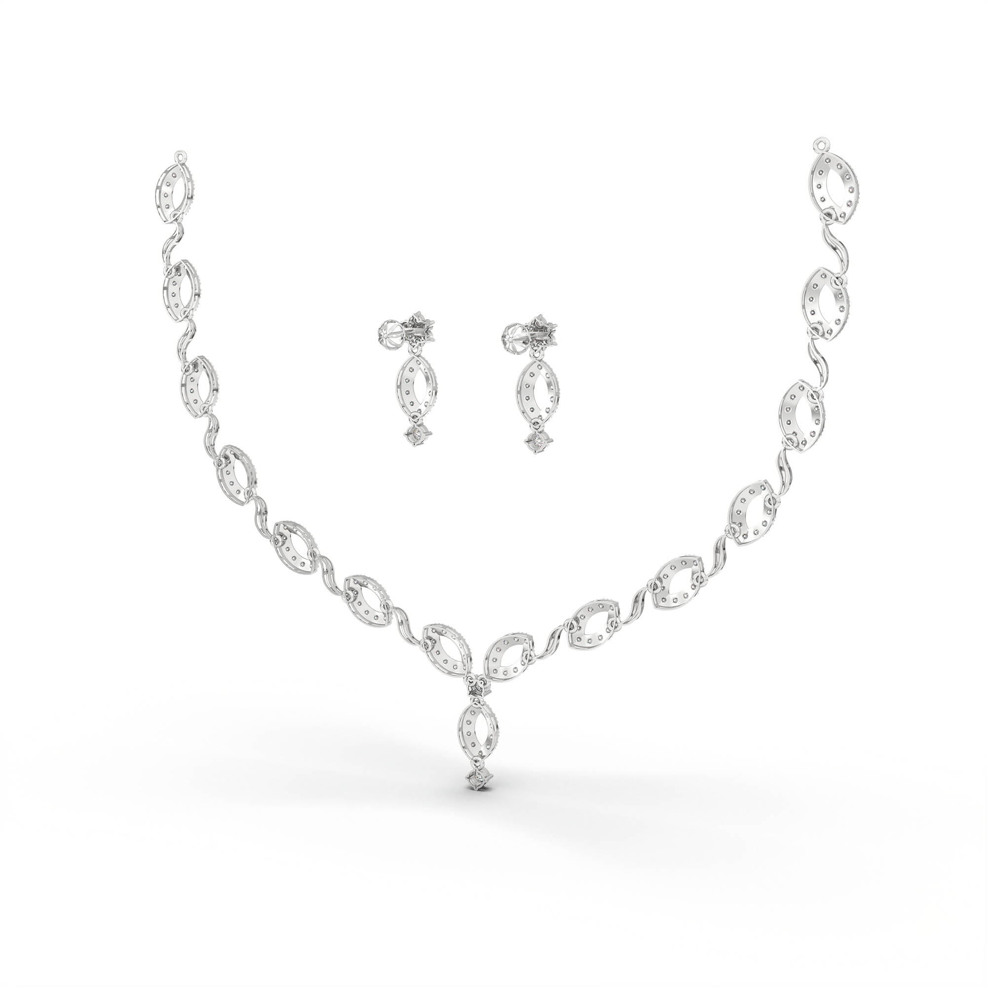 Lab-Grown Diamond Necklace and Earring Set in 18K White Gold – 5.19 Ct, 186 Diamonds thumbnail