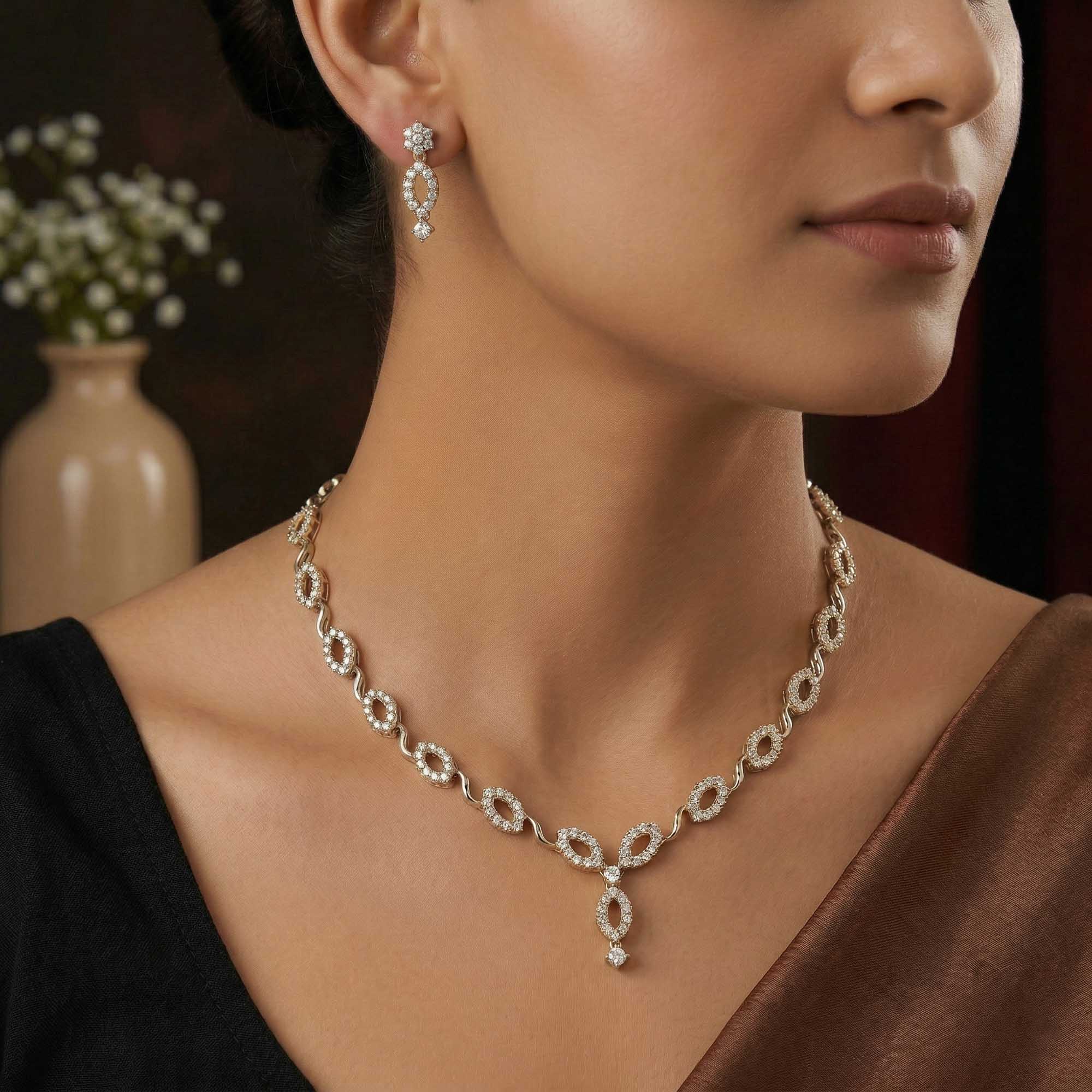 Lab-Grown Diamond Necklace and Earring Set in 18K White Gold – 5.19 Ct, 186 Diamonds thumbnail