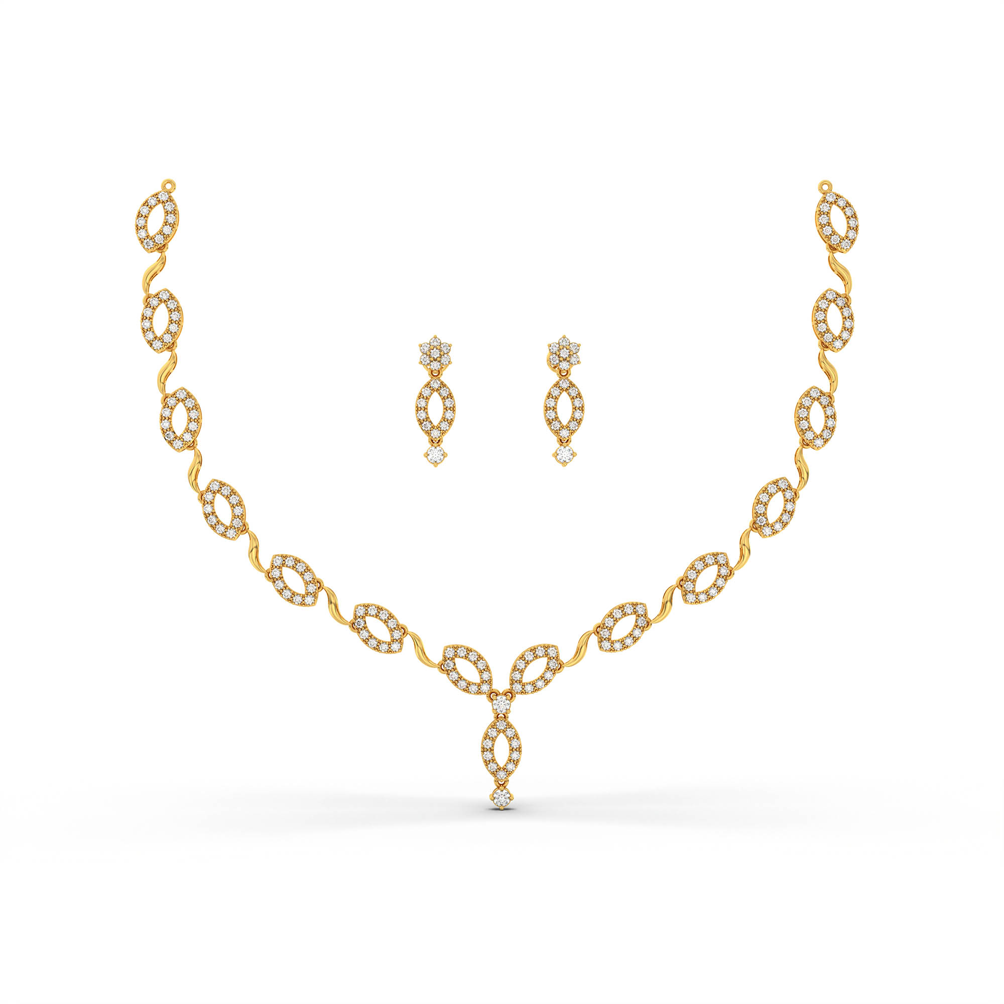 Lab-Grown Diamond Necklace and Earring Set in 22K Yellow Gold – 5.19 Ct, 186 Diamonds thumbnail