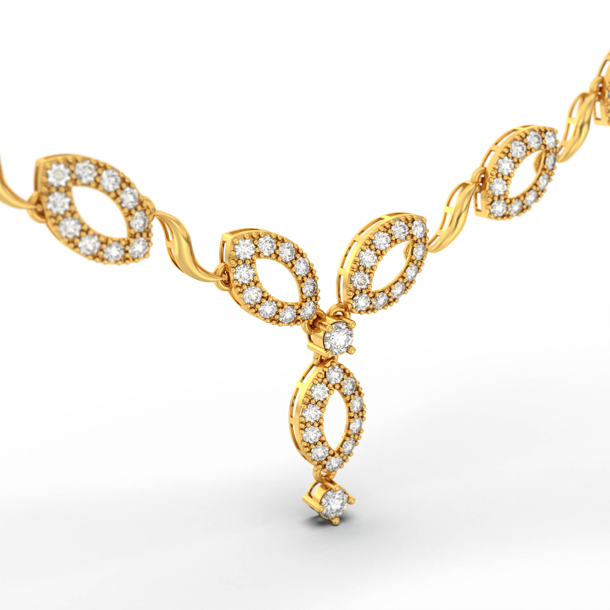 Lab-Grown Diamond Necklace and Earring Set in 22K Yellow Gold – 5.19 Ct, 186 Diamonds thumbnail