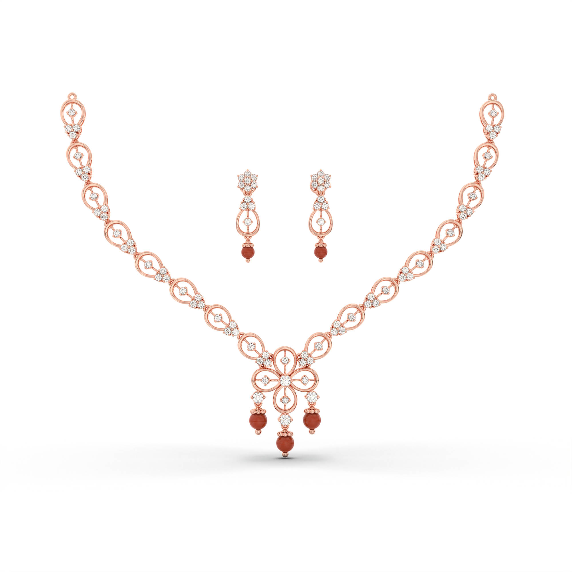 Lab-Grown Diamond Necklace and Earring Set in 18K Rose Gold – 3.48 Ct, 94 Diamonds thumbnail