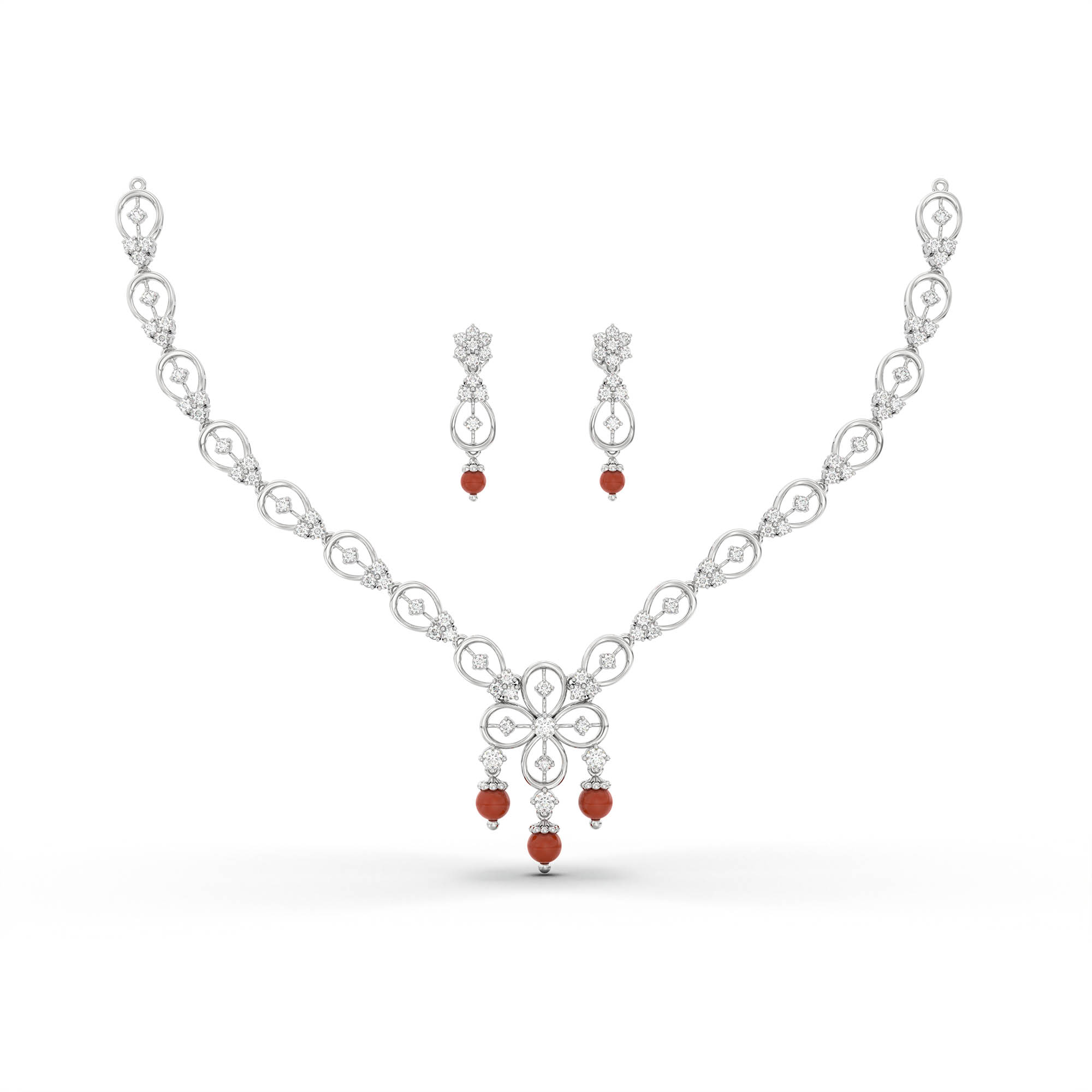 Lab-Grown Diamond Necklace and Earring Set in 18K White Gold – 3.48 Ct, 94 Diamonds thumbnail