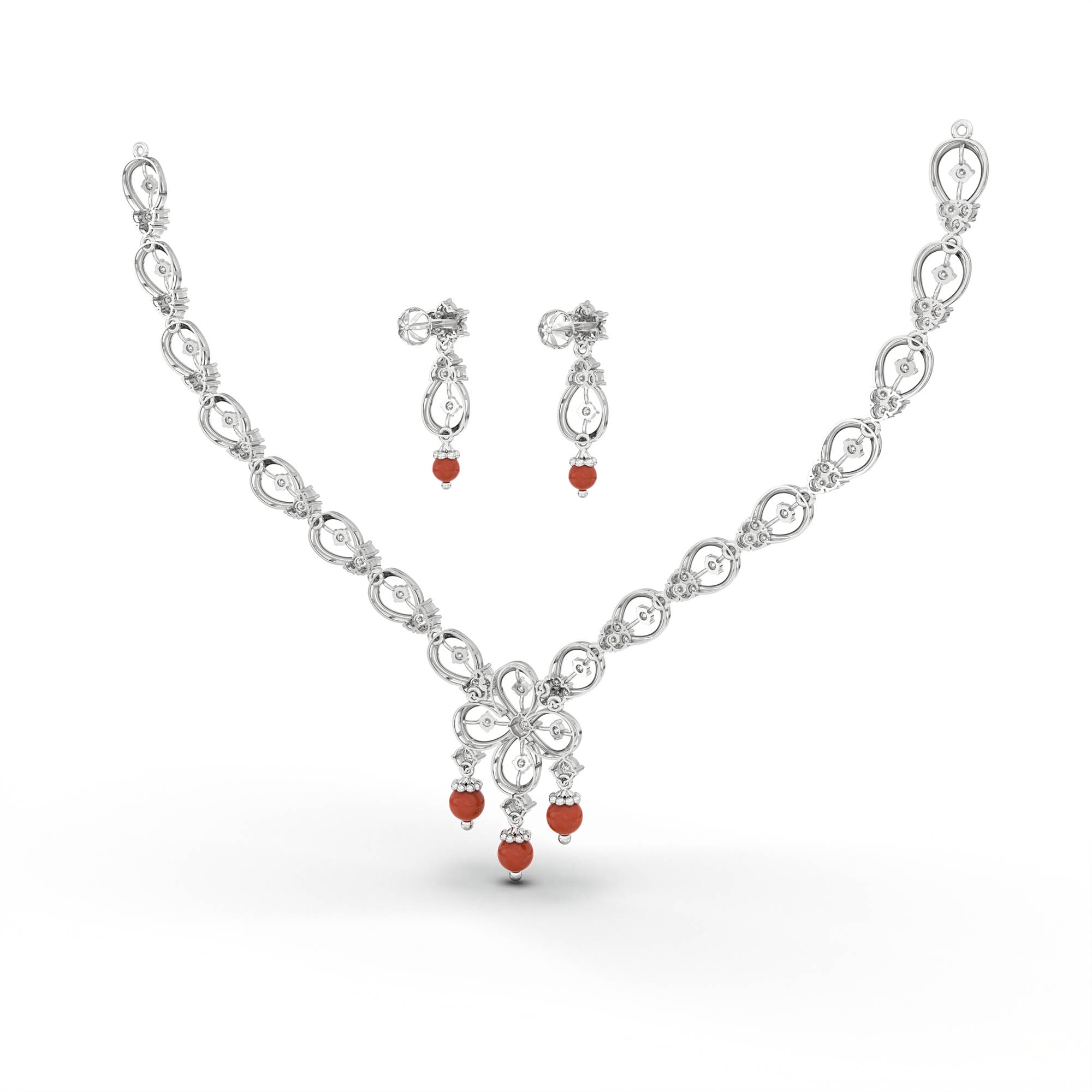 Lab-Grown Diamond Necklace and Earring Set in 18K White Gold – 3.48 Ct, 94 Diamonds thumbnail