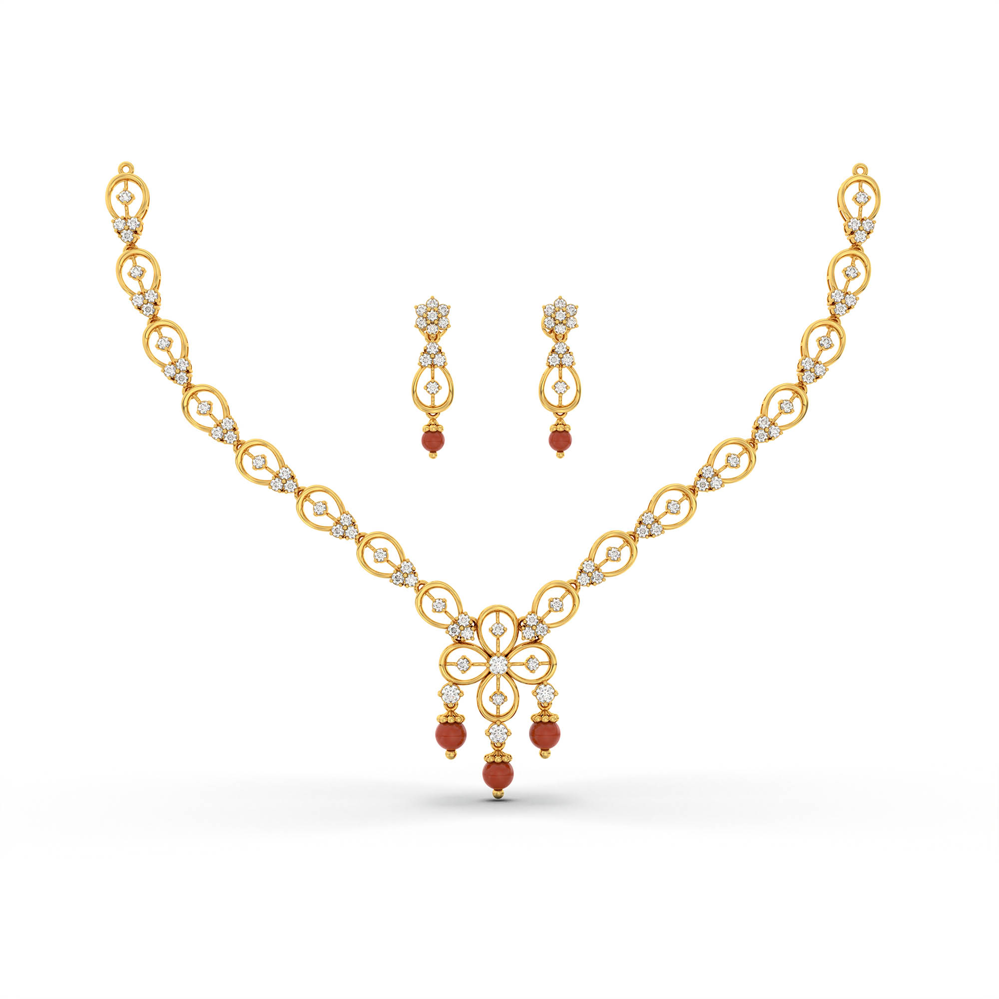 Lab-Grown Diamond Necklace and Earring Set in 22K Yellow Gold – 3.48 Ct, 94 Diamonds thumbnail
