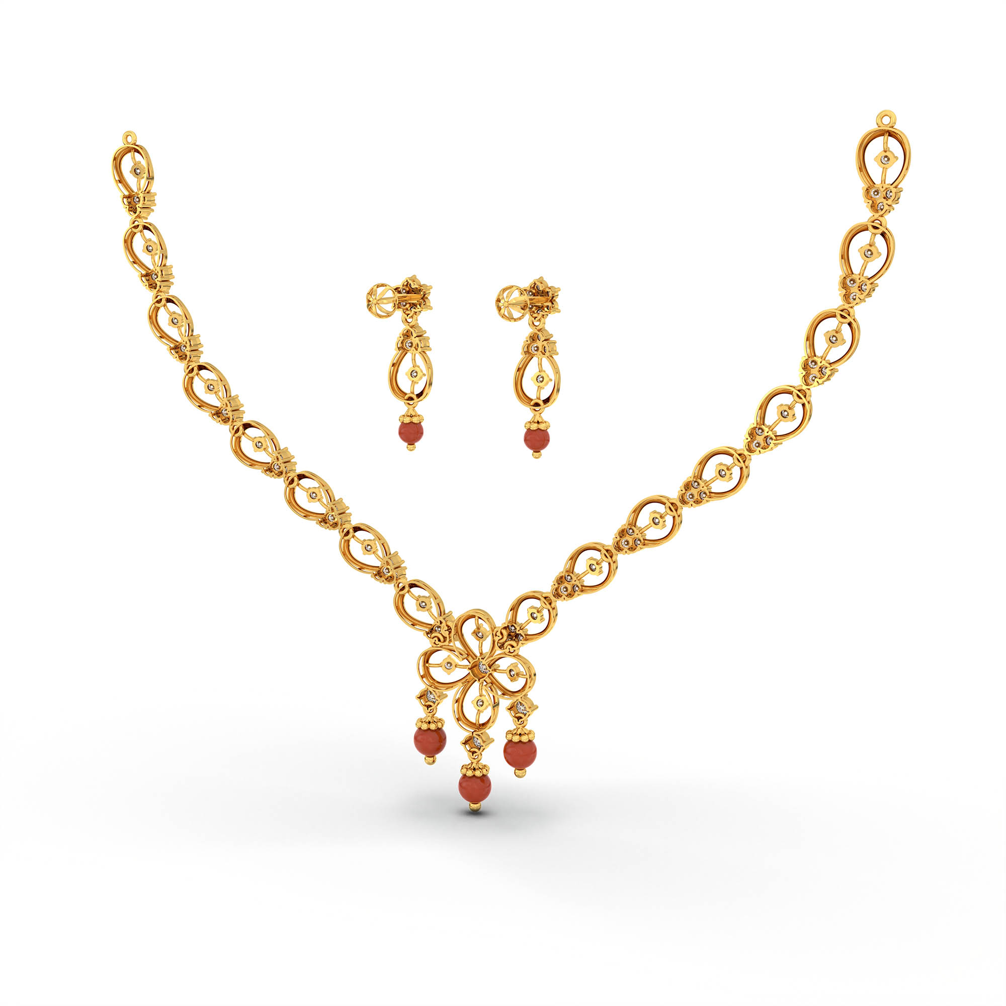 Lab-Grown Diamond Necklace and Earring Set in 22K Yellow Gold – 3.48 Ct, 94 Diamonds thumbnail