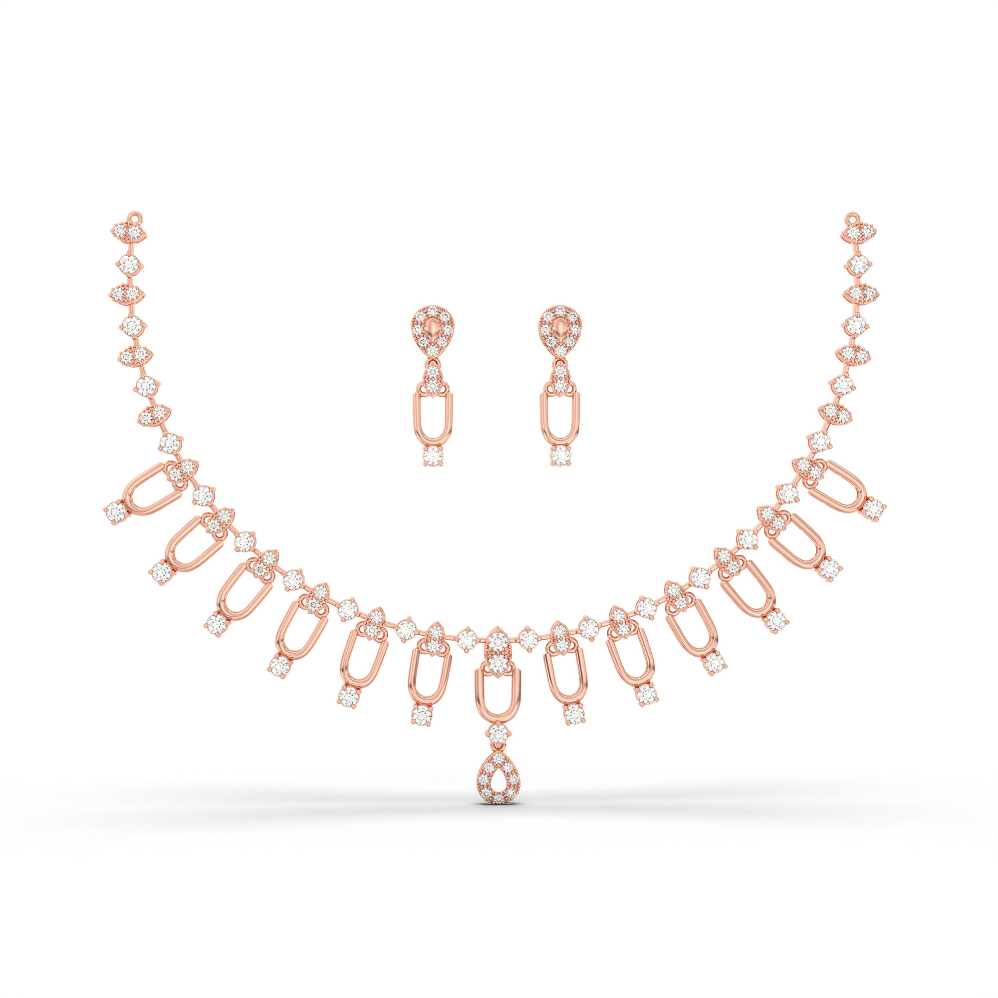 Lab-Grown Diamond Necklace and Earring Set in 18K Rose Gold – 6.26 Ct, 105 Diamonds thumbnail