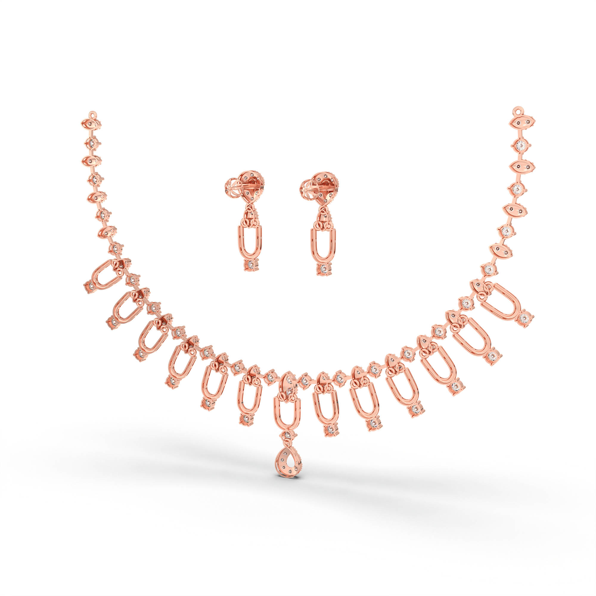 Lab-Grown Diamond Necklace and Earring Set in 18K Rose Gold – 6.26 Ct, 105 Diamonds thumbnail