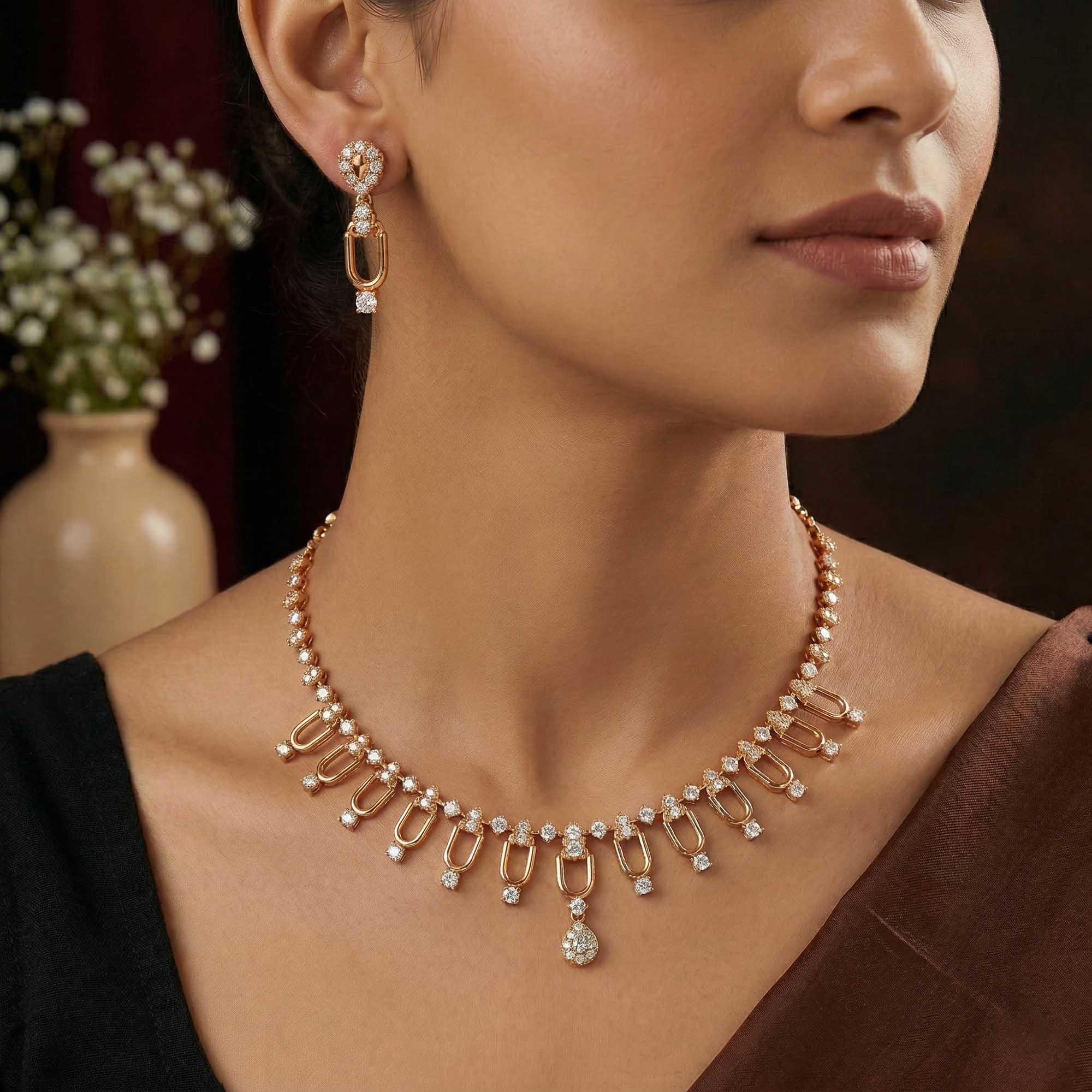 Lab-Grown Diamond Necklace and Earring Set in 18K Rose Gold – 6.26 Ct, 105 Diamonds thumbnail