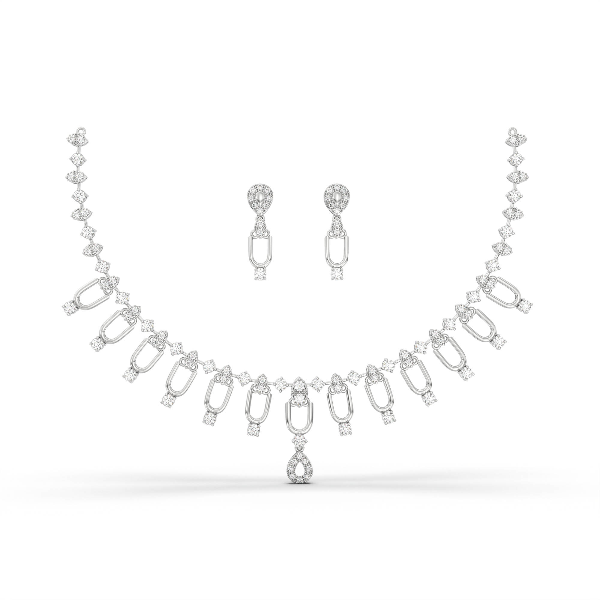 Lab grown Diamond Necklace with earring set in 18K White Gold thumbnail