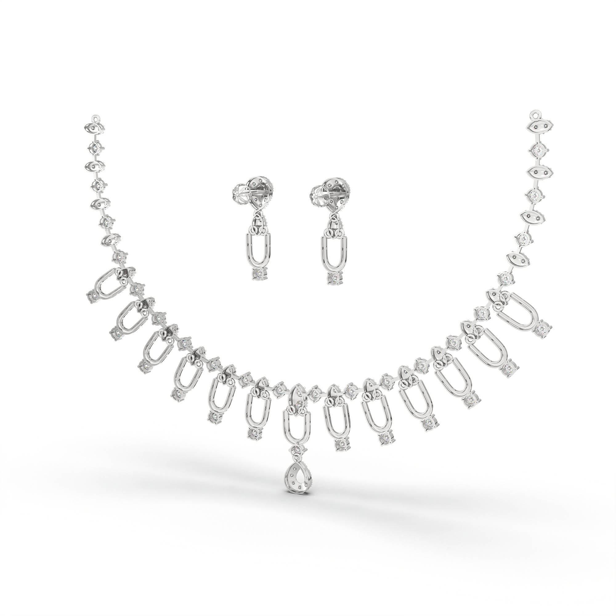 Lab grown Diamond Necklace with earring set in 18K White Gold thumbnail