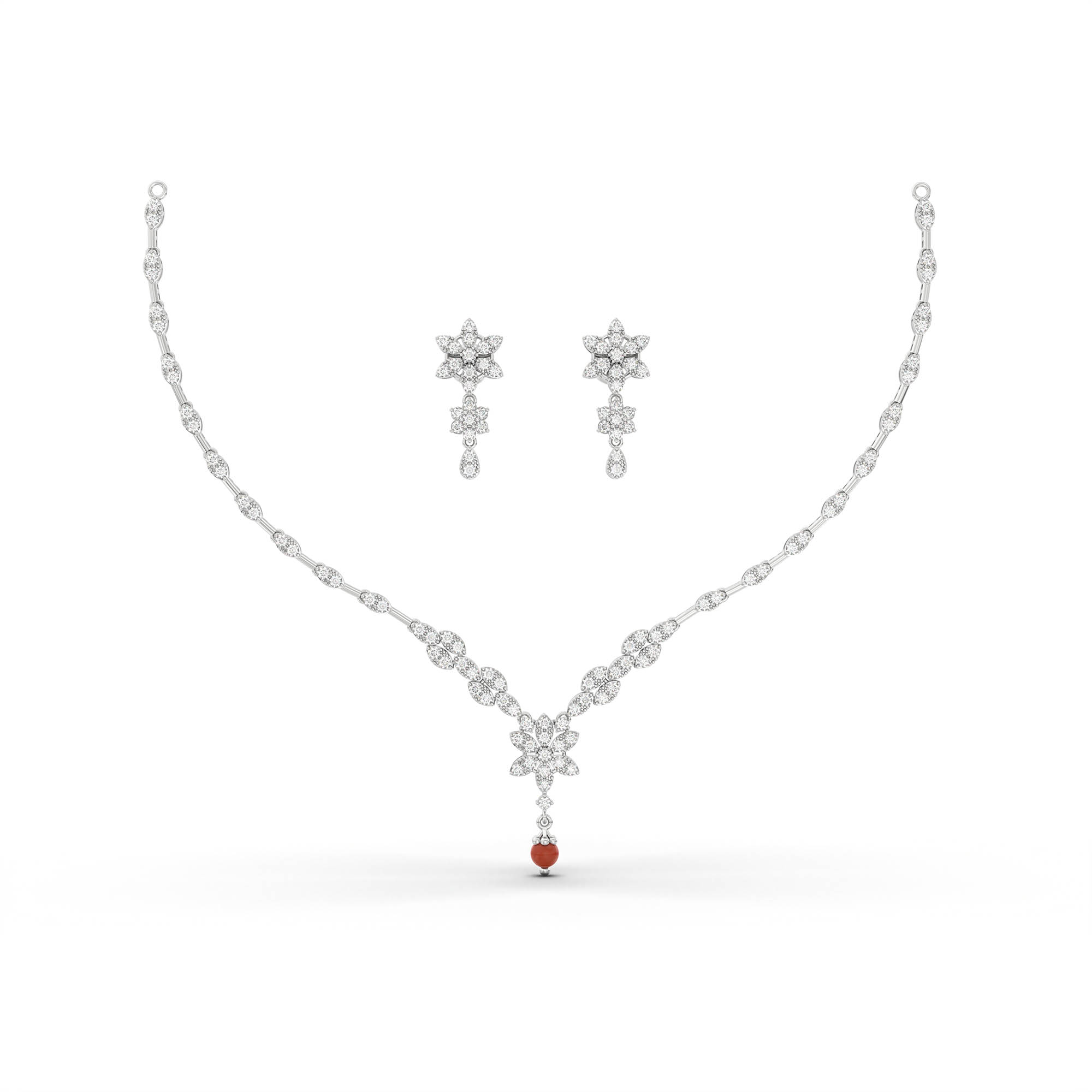 Lab-Grown Diamond Necklace and Earring Set in 18K White Gold – 3.72 Ct, 128 Diamonds thumbnail