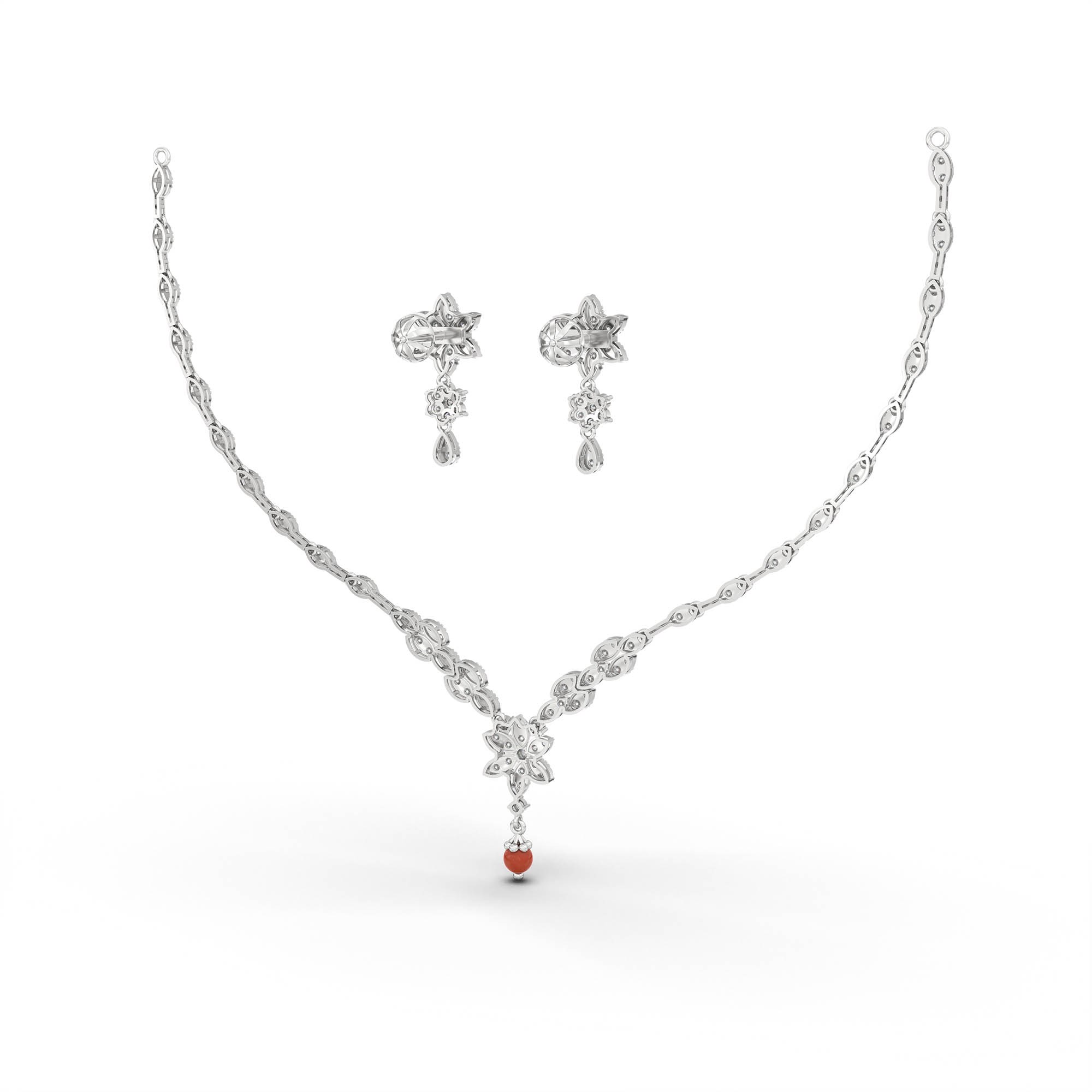 Lab-Grown Diamond Necklace and Earring Set in 18K White Gold – 3.72 Ct, 128 Diamonds thumbnail