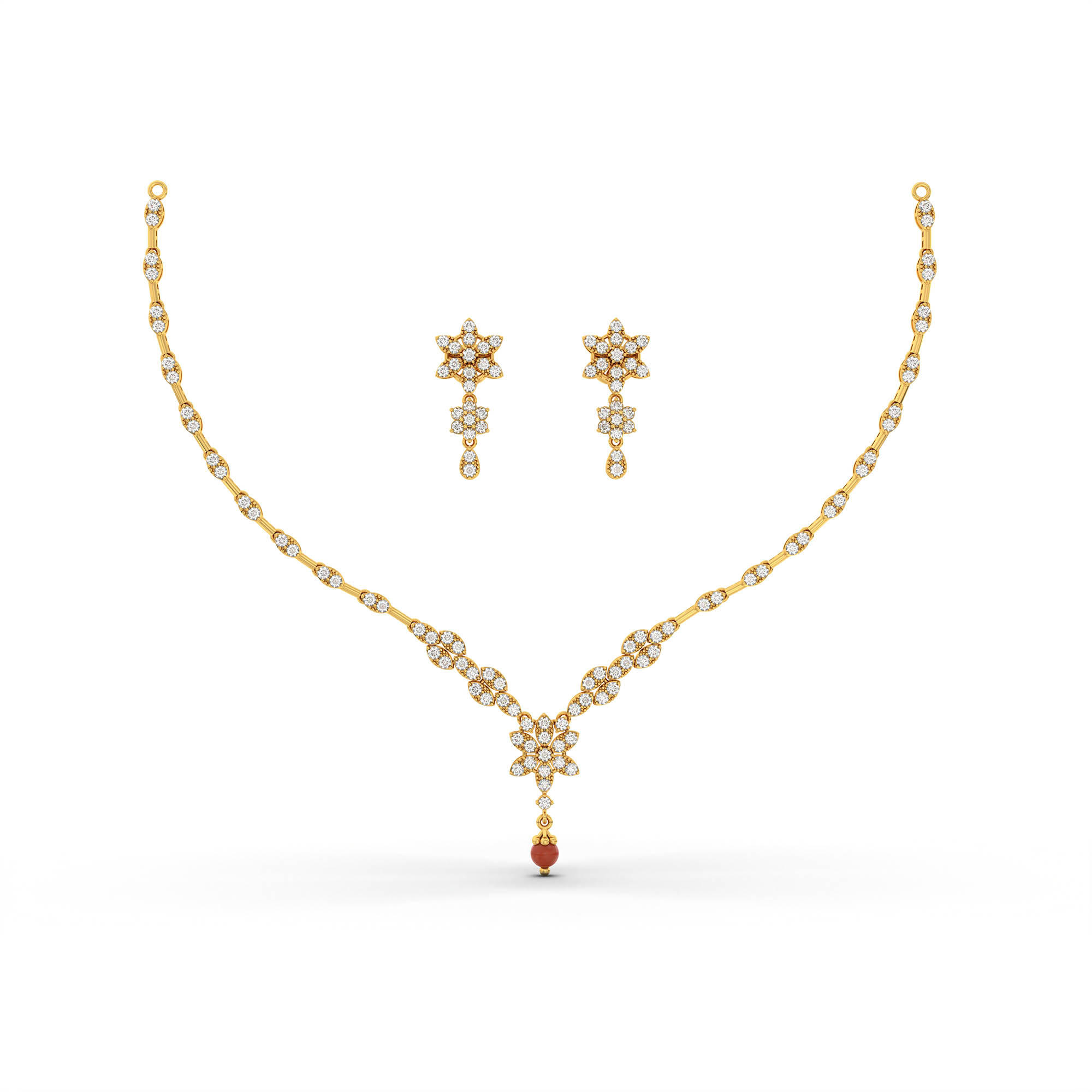 Lab-Grown Diamond Necklace and Earring Set in 22K Yellow Gold – 3.72 Ct, 128 Diamonds thumbnail