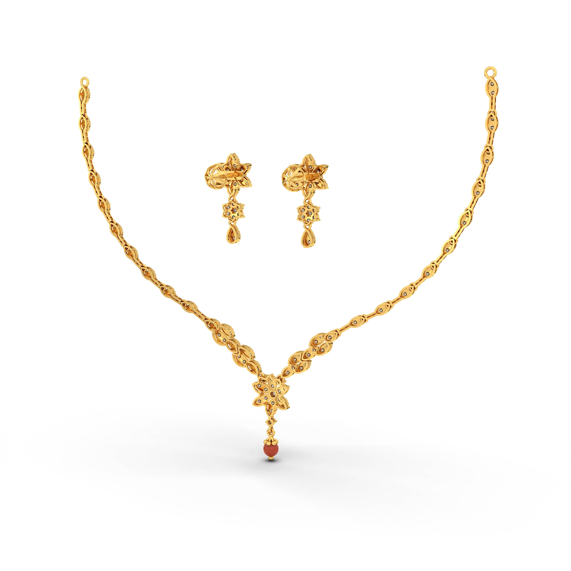 Lab-Grown Diamond Necklace and Earring Set in 22K Yellow Gold – 3.72 Ct, 128 Diamonds thumbnail
