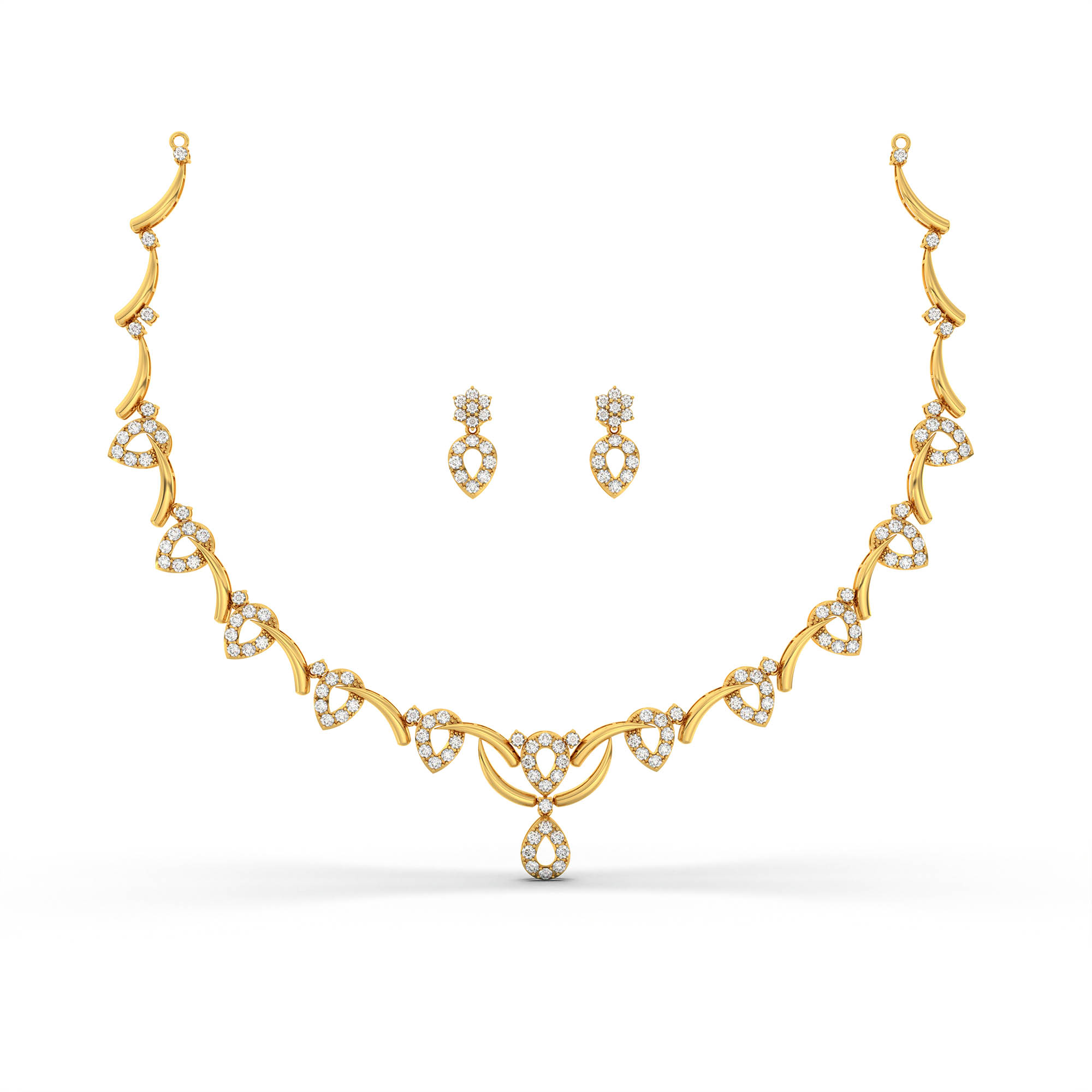 Lab-Grown Diamond Necklace and Earring Set in 22K Yellow Gold – 4.58 Ct, 137 Diamonds thumbnail