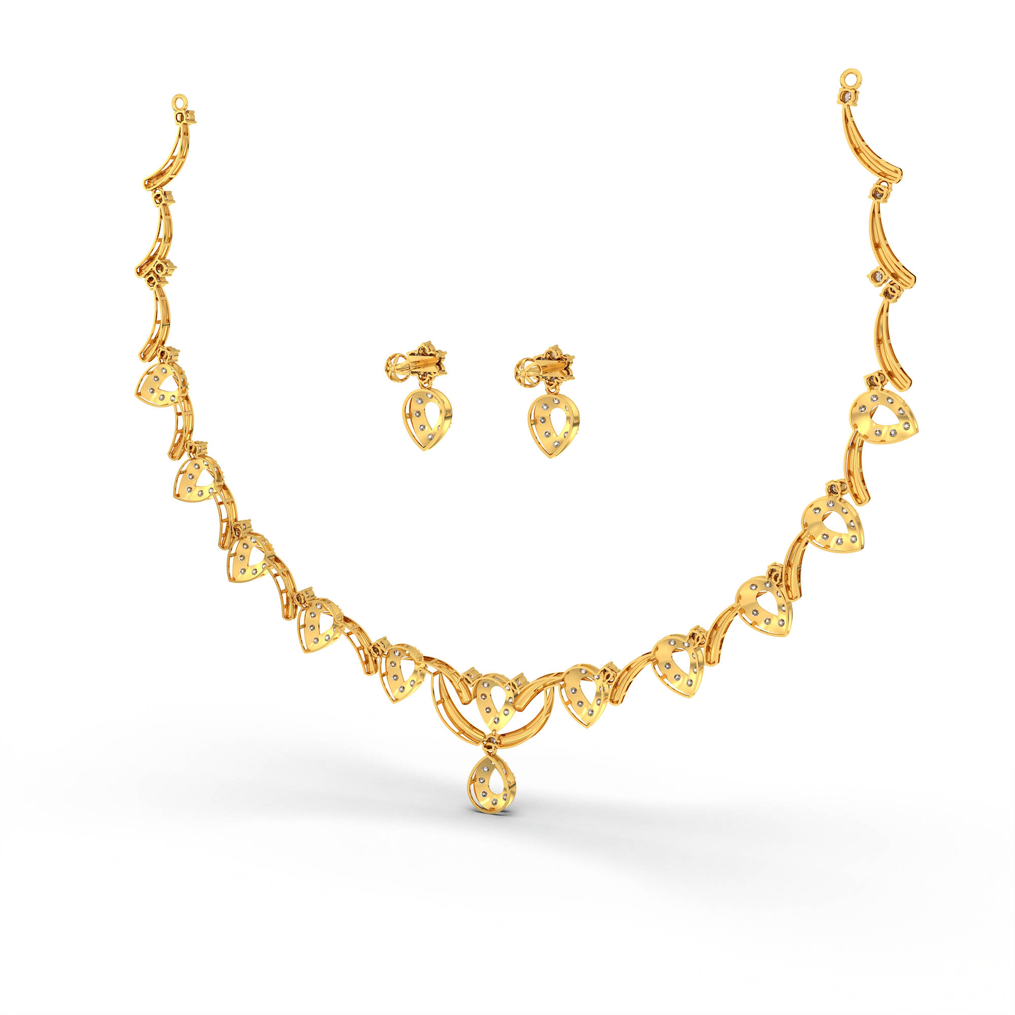 Lab-Grown Diamond Necklace and Earring Set in 22K Yellow Gold – 4.58 Ct, 137 Diamonds thumbnail