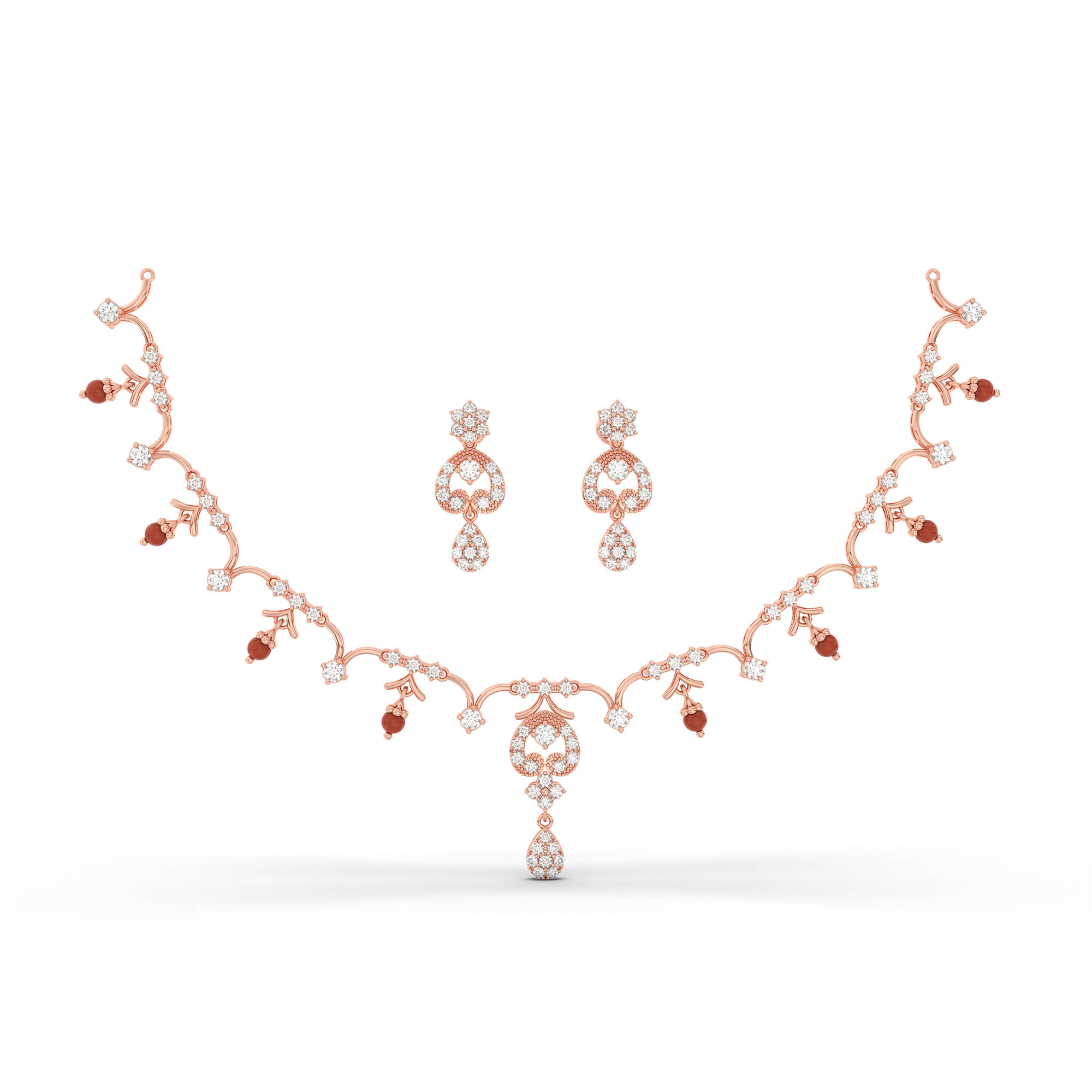 Lab grown Diamond Necklace with earring set in 18K Rose Gold thumbnail