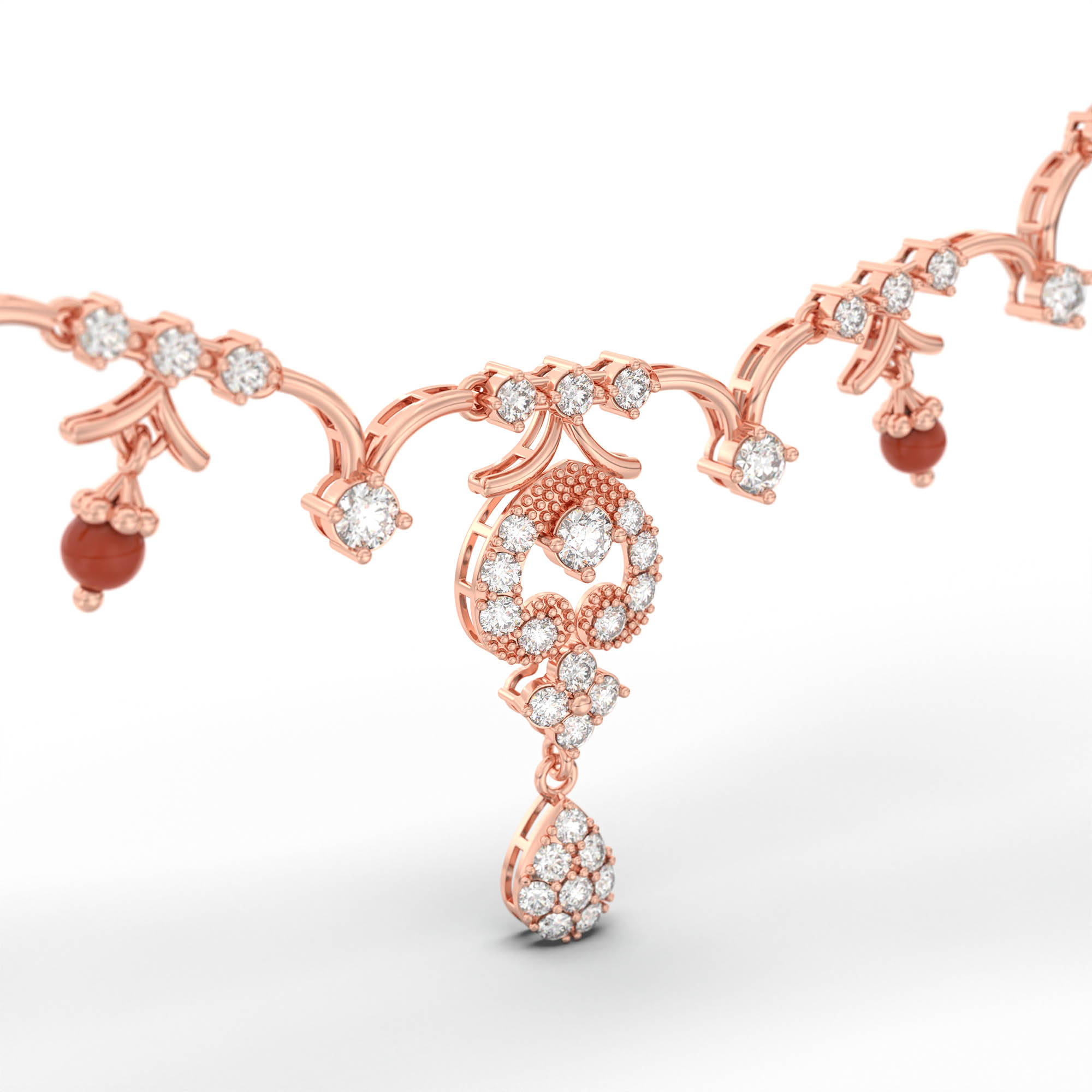 Lab grown Diamond Necklace with earring set in 18K Rose Gold thumbnail
