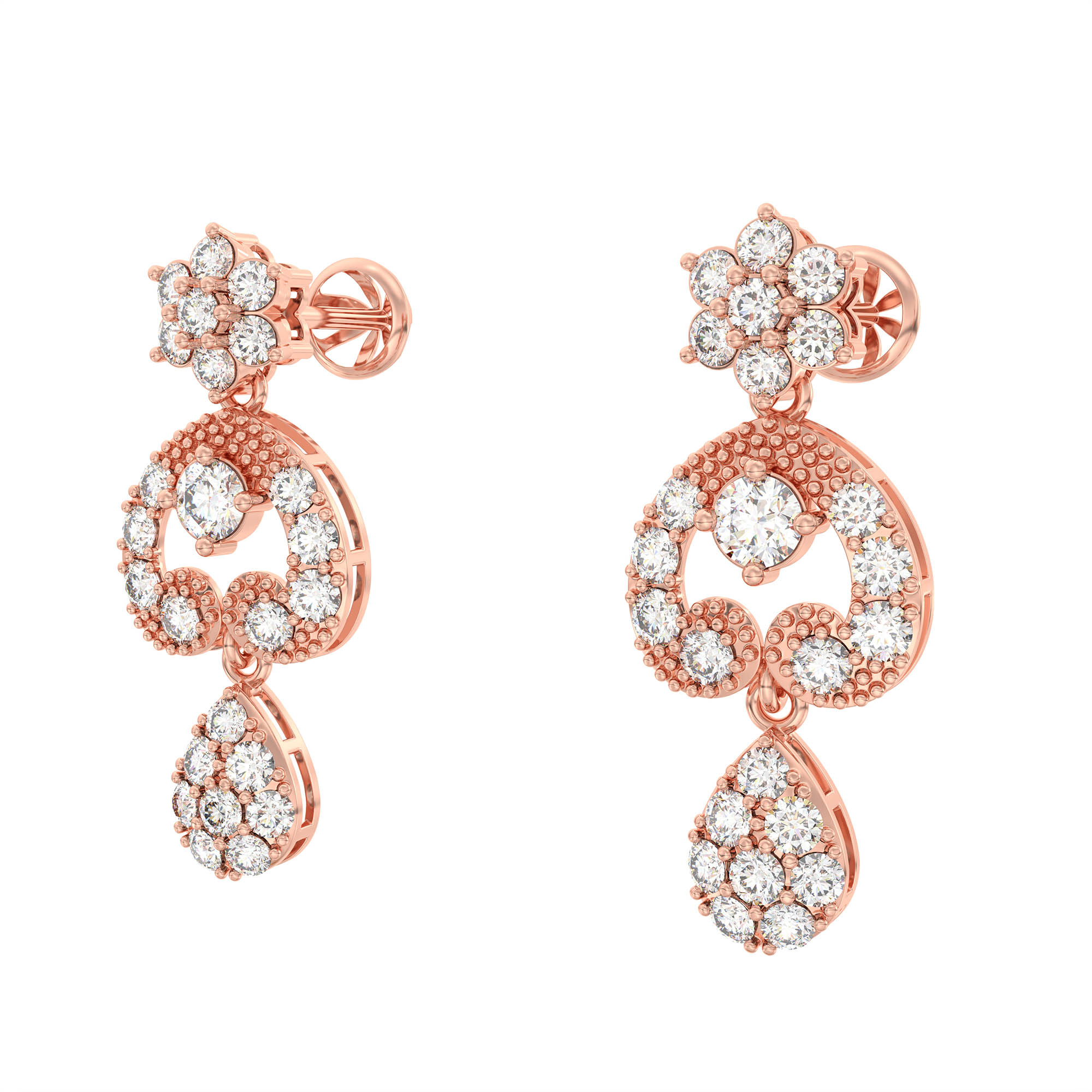 Lab grown Diamond Necklace with earring set in 18K Rose Gold thumbnail