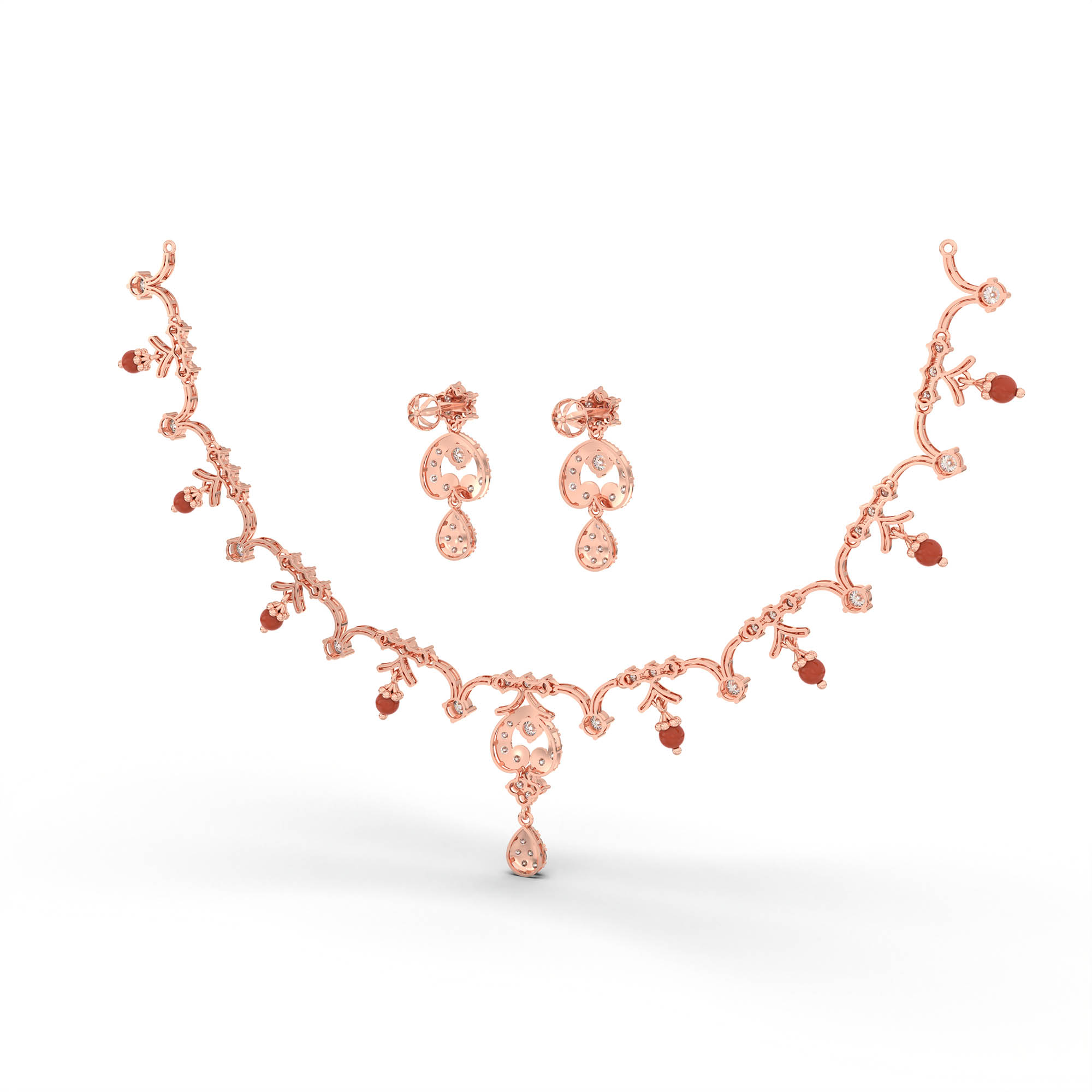 Lab grown Diamond Necklace with earring set in 18K Rose Gold thumbnail