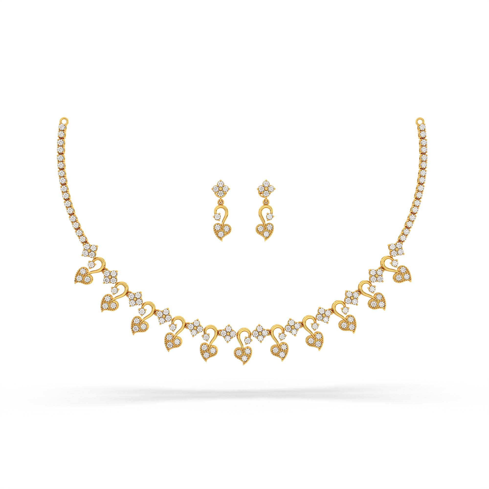 Lab-Grown Diamond Necklace and Earring Set in 22K Yellow Gold – 5.04 Ct, 144 Diamonds thumbnail