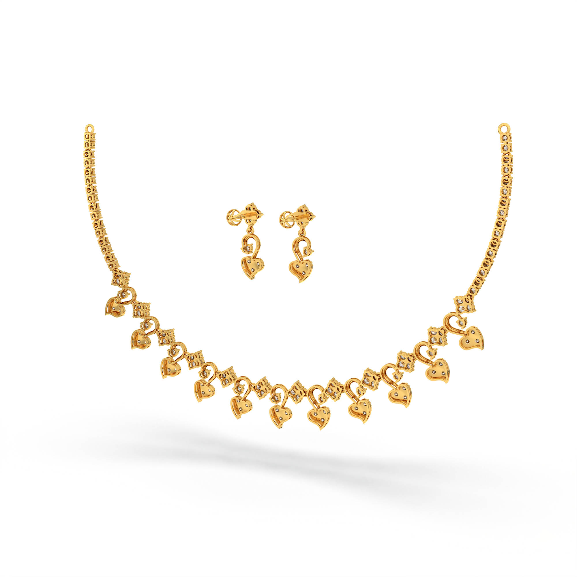 Lab-Grown Diamond Necklace and Earring Set in 22K Yellow Gold – 5.04 Ct, 144 Diamonds thumbnail
