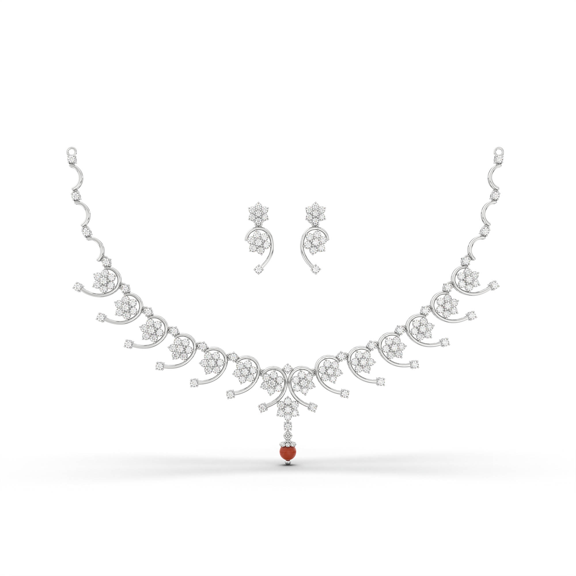 Lab-Grown Diamond Necklace and Earring Set in 18K White Gold – 5.8 Ct, 169 Diamonds thumbnail