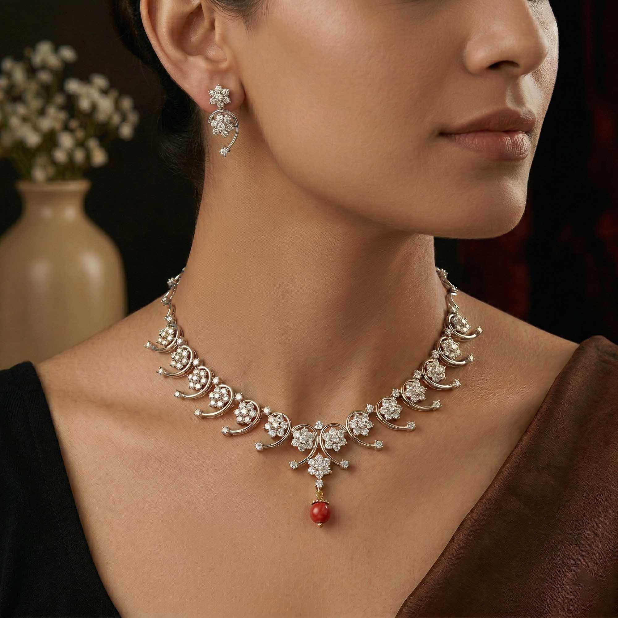Lab-Grown Diamond Necklace and Earring Set in 18K White Gold – 5.8 Ct, 169 Diamonds thumbnail